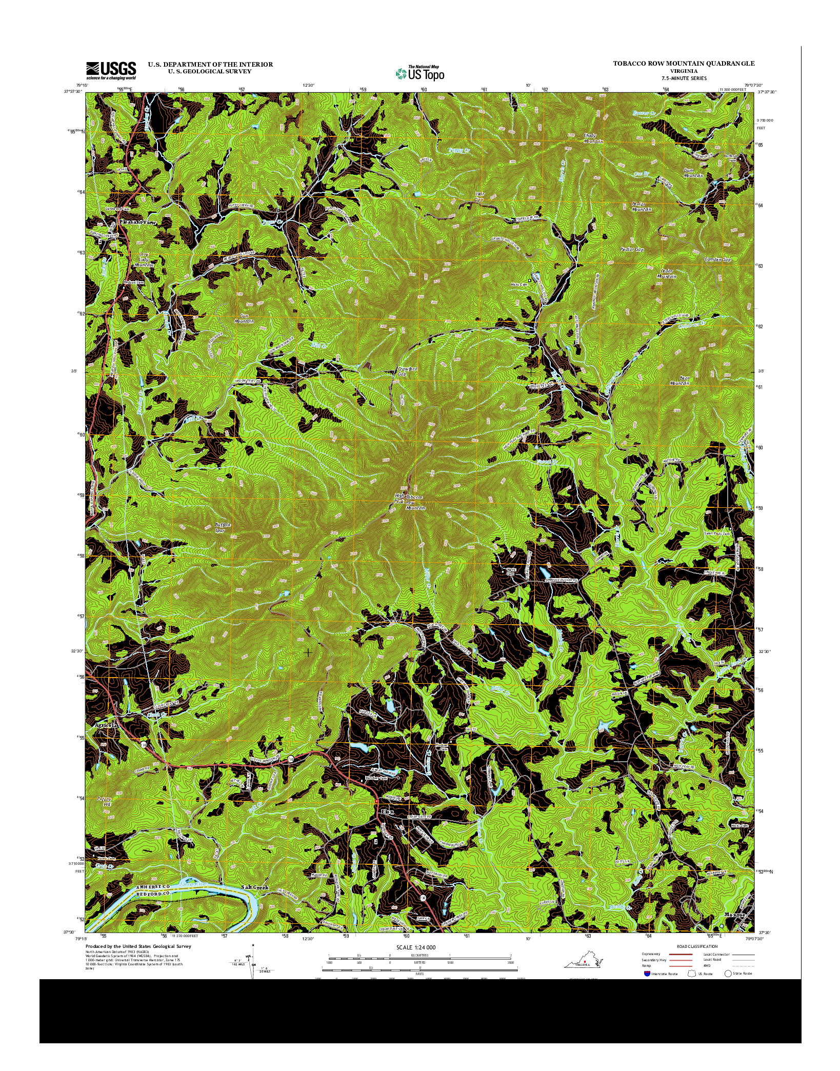 USGS US TOPO 7.5-MINUTE MAP FOR TOBACCO ROW MOUNTAIN, VA 2013