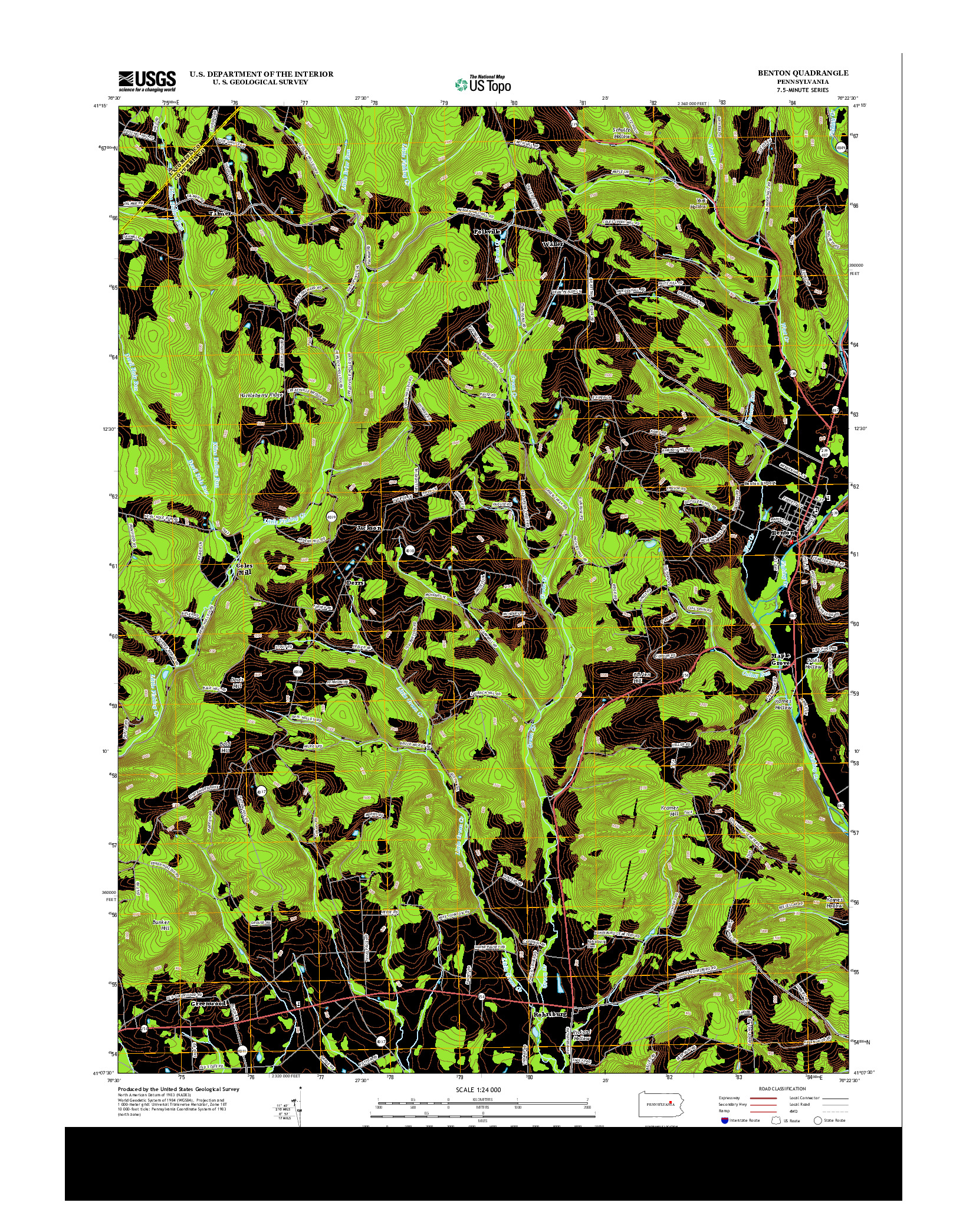 USGS US TOPO 7.5-MINUTE MAP FOR BENTON, PA 2013