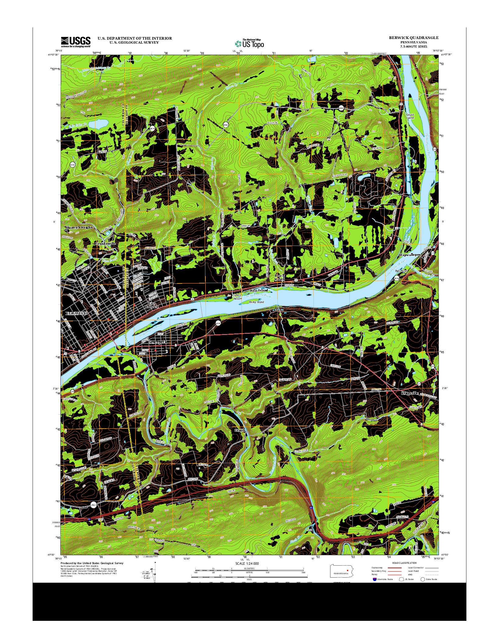 USGS US TOPO 7.5-MINUTE MAP FOR BERWICK, PA 2013