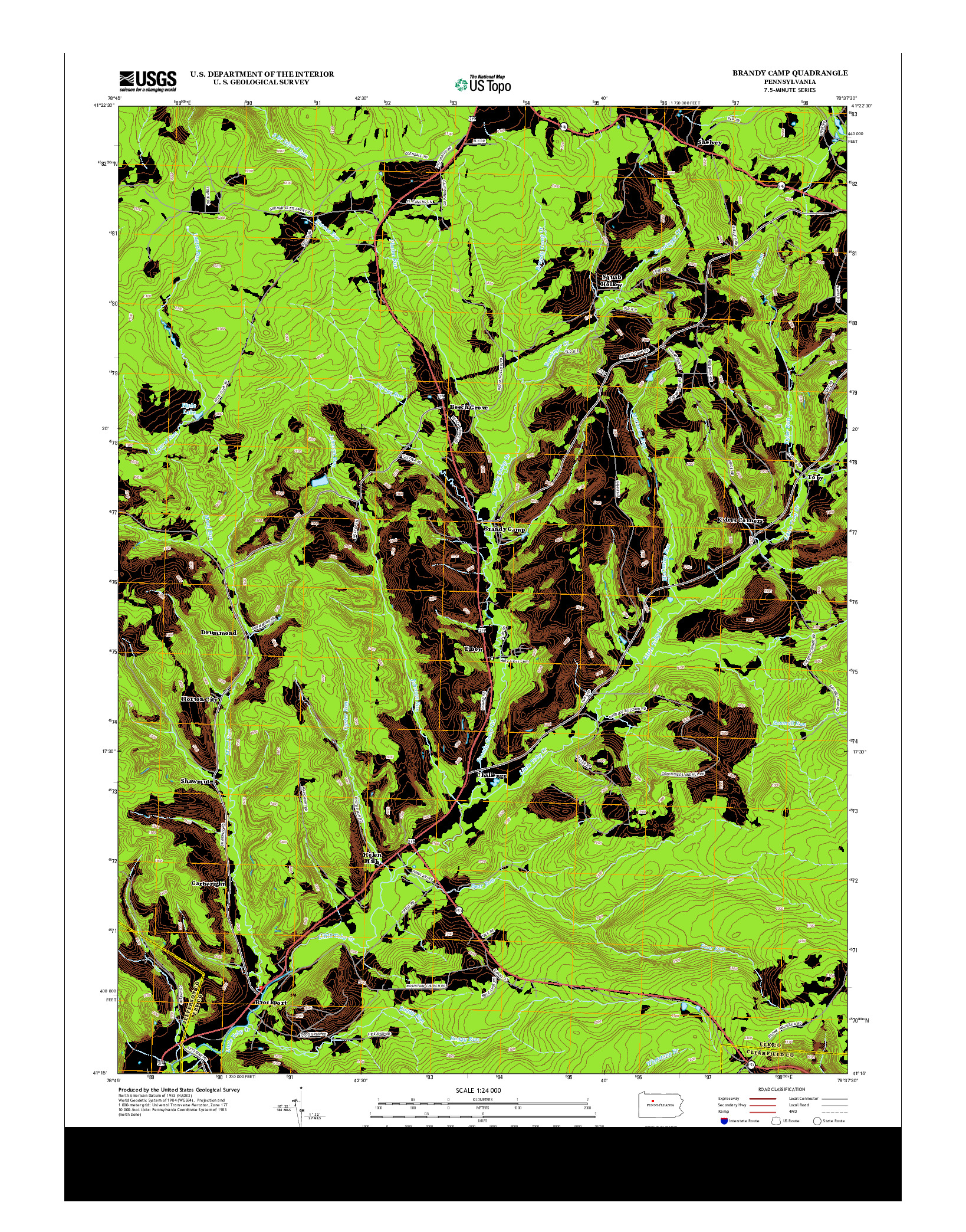 USGS US TOPO 7.5-MINUTE MAP FOR BRANDY CAMP, PA 2013