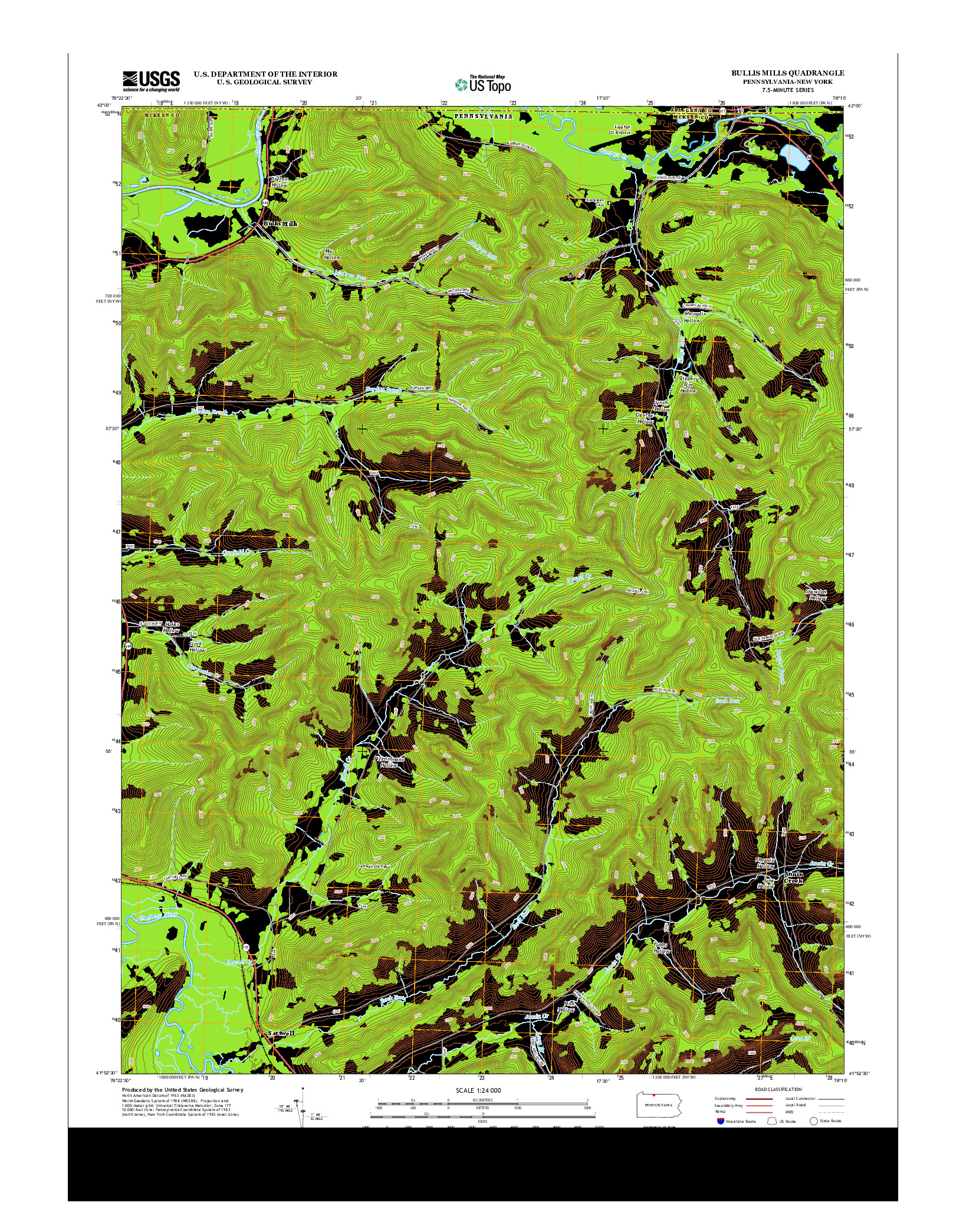 USGS US TOPO 7.5-MINUTE MAP FOR BULLIS MILLS, PA-NY 2013