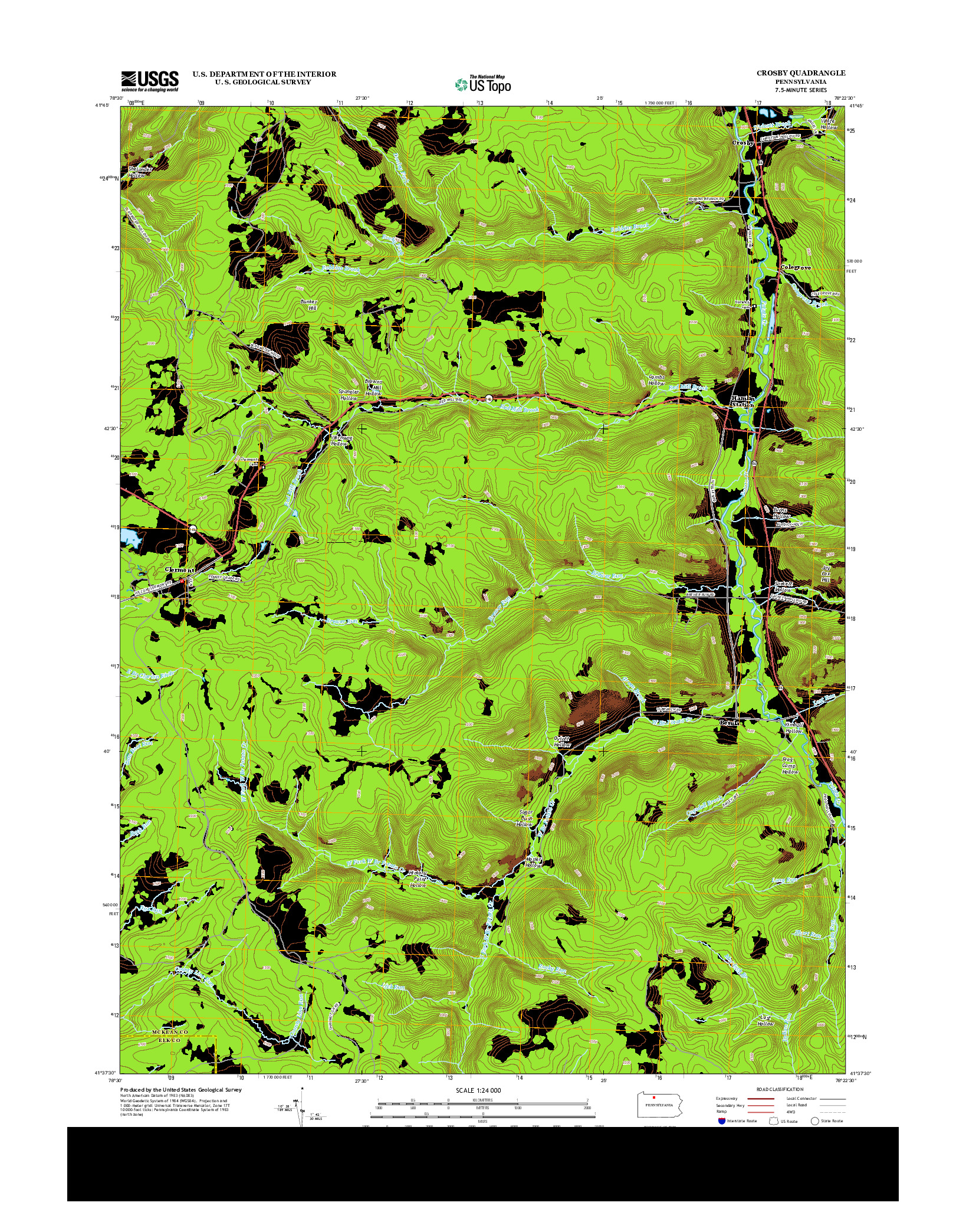 USGS US TOPO 7.5-MINUTE MAP FOR CROSBY, PA 2013