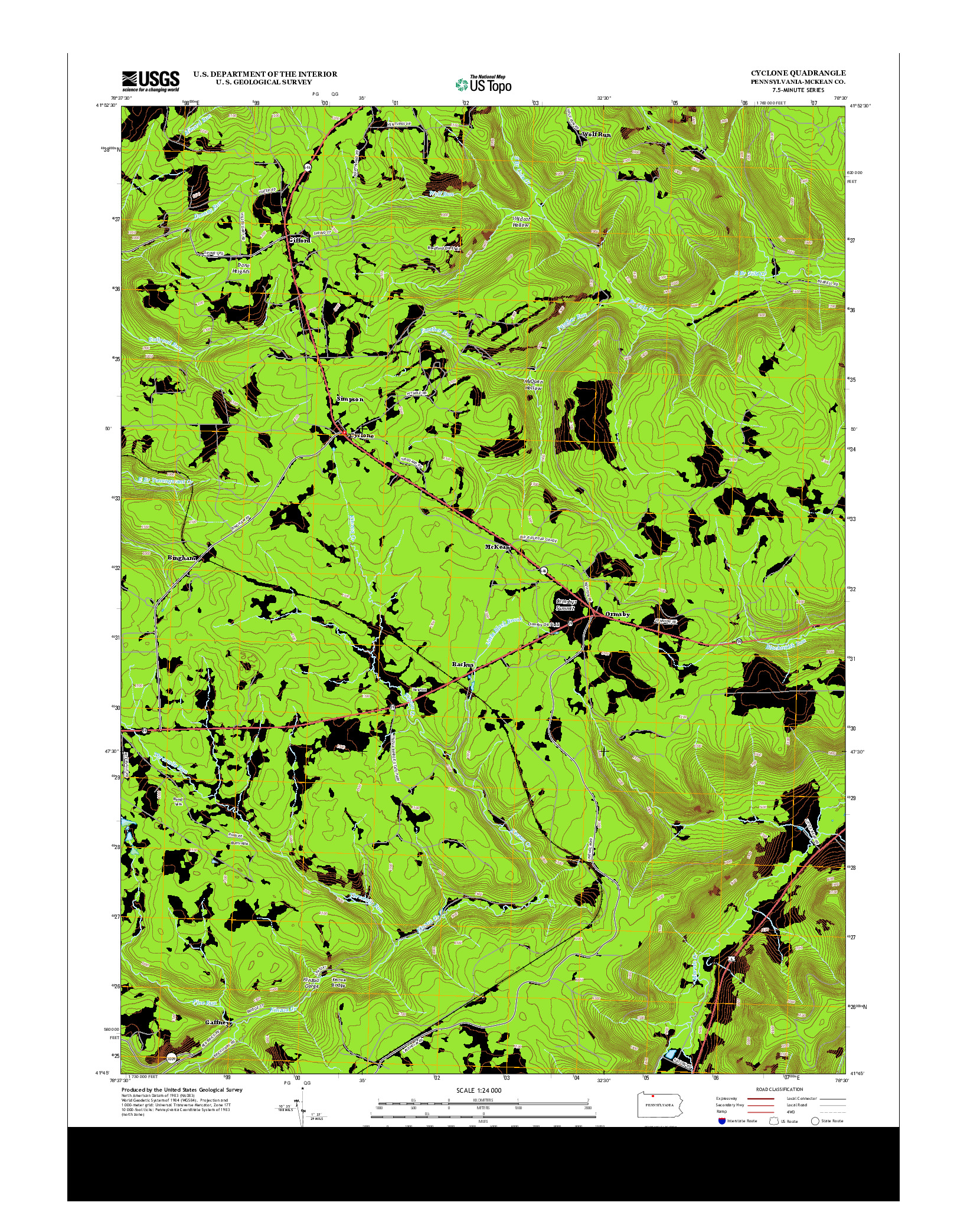 USGS US TOPO 7.5-MINUTE MAP FOR CYCLONE, PA 2013