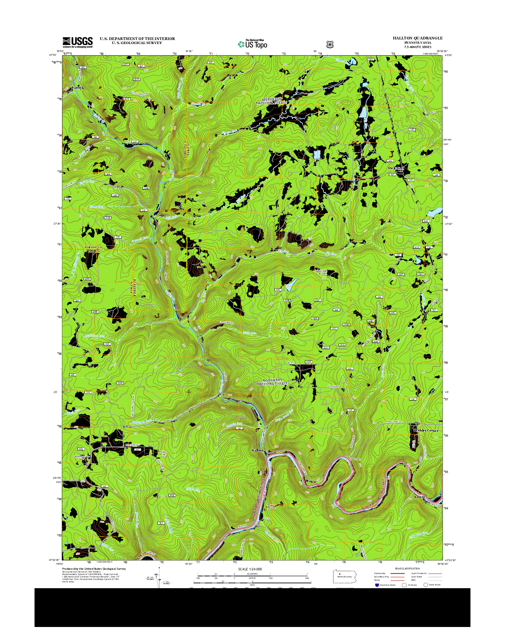 USGS US TOPO 7.5-MINUTE MAP FOR HALLTON, PA 2013