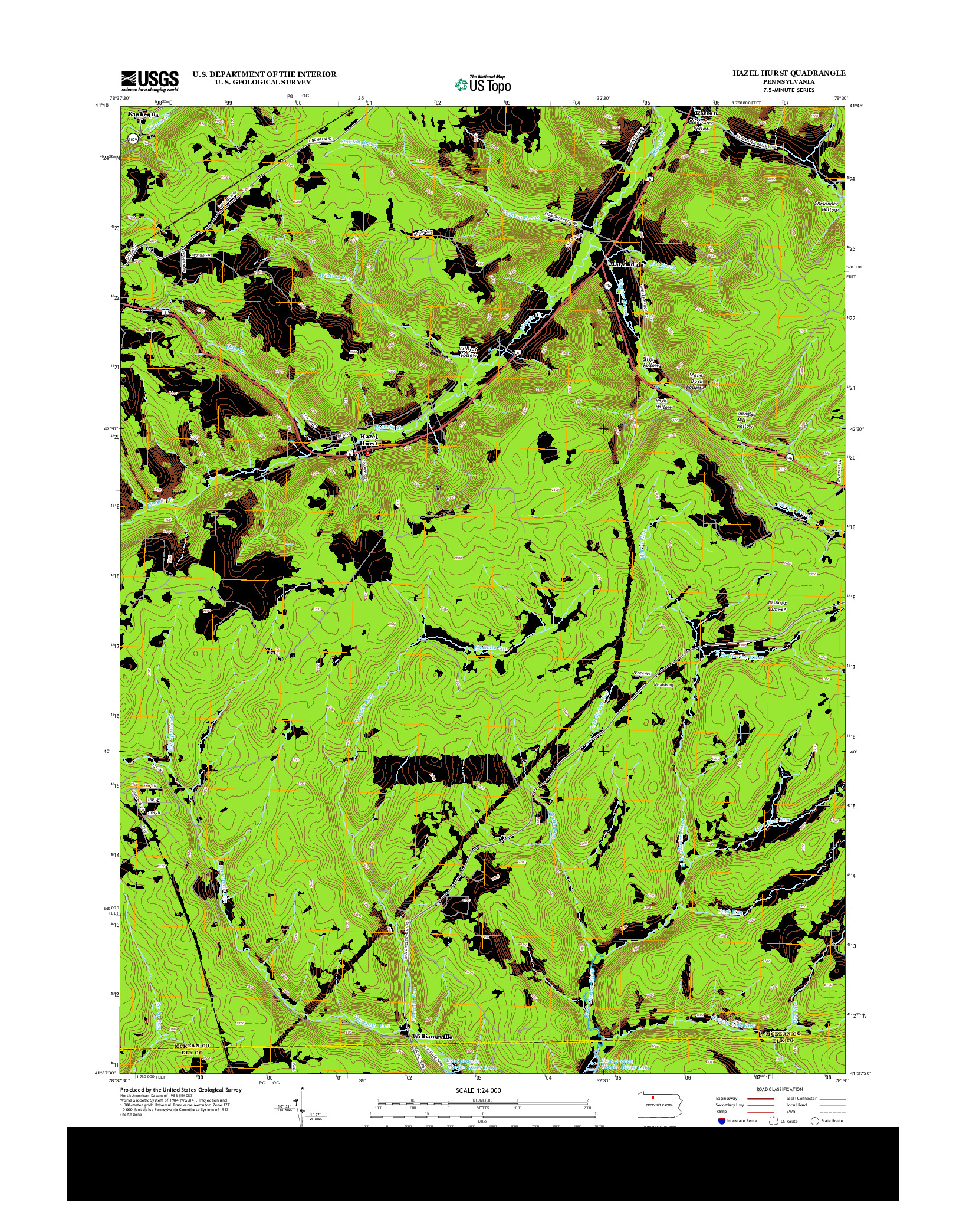 USGS US TOPO 7.5-MINUTE MAP FOR HAZEL HURST, PA 2013