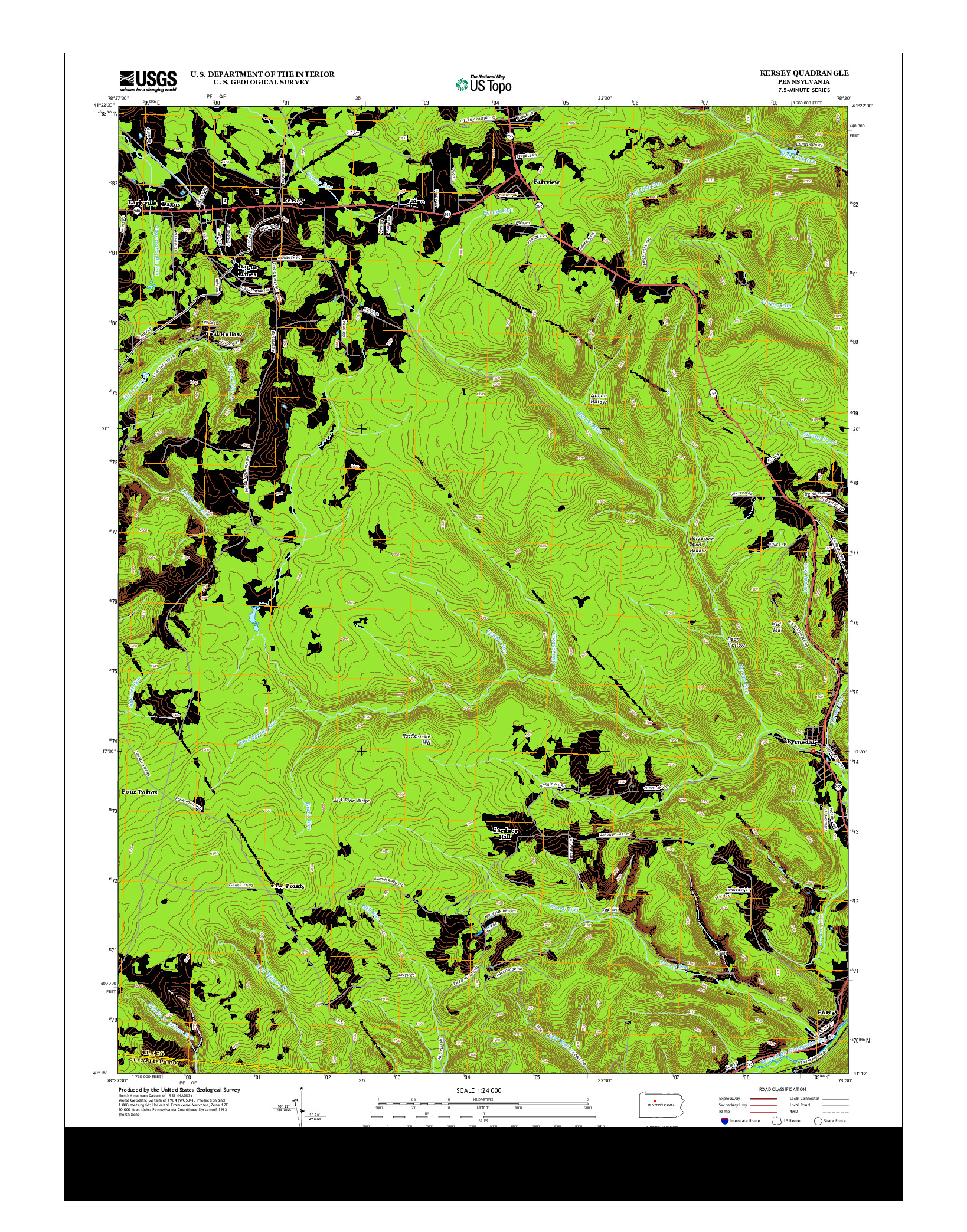 USGS US TOPO 7.5-MINUTE MAP FOR KERSEY, PA 2013