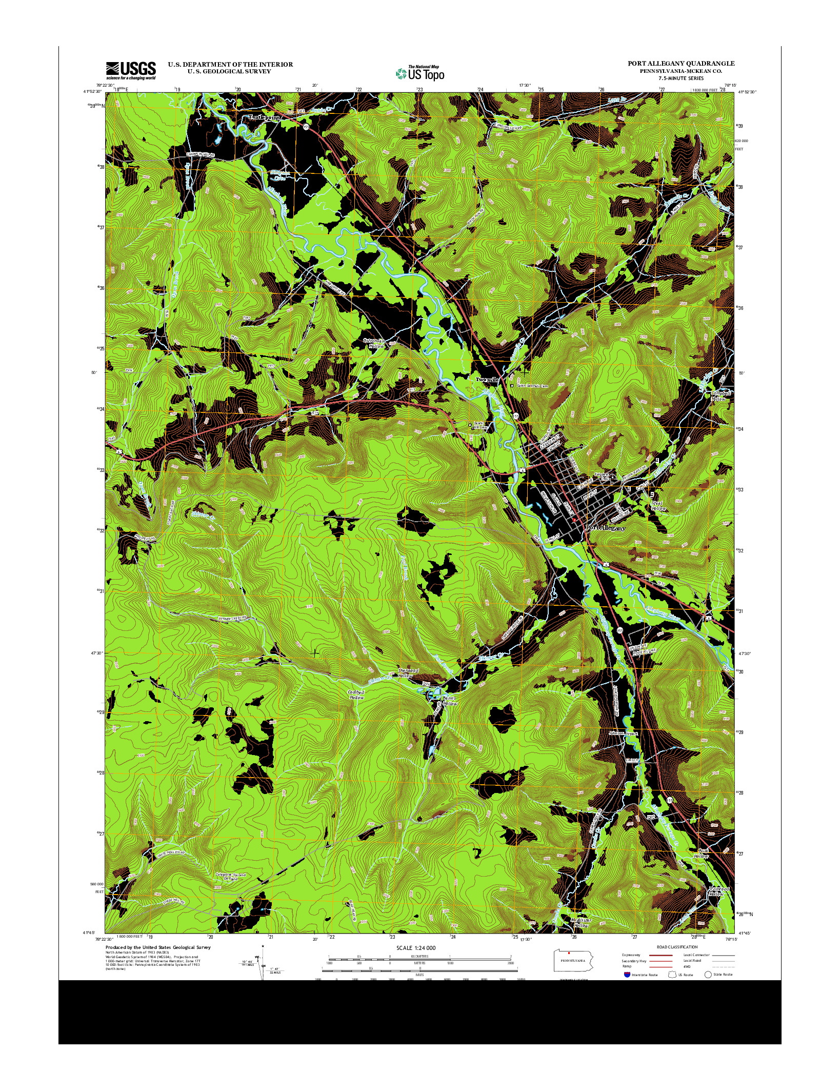 USGS US TOPO 7.5-MINUTE MAP FOR PORT ALLEGANY, PA 2013