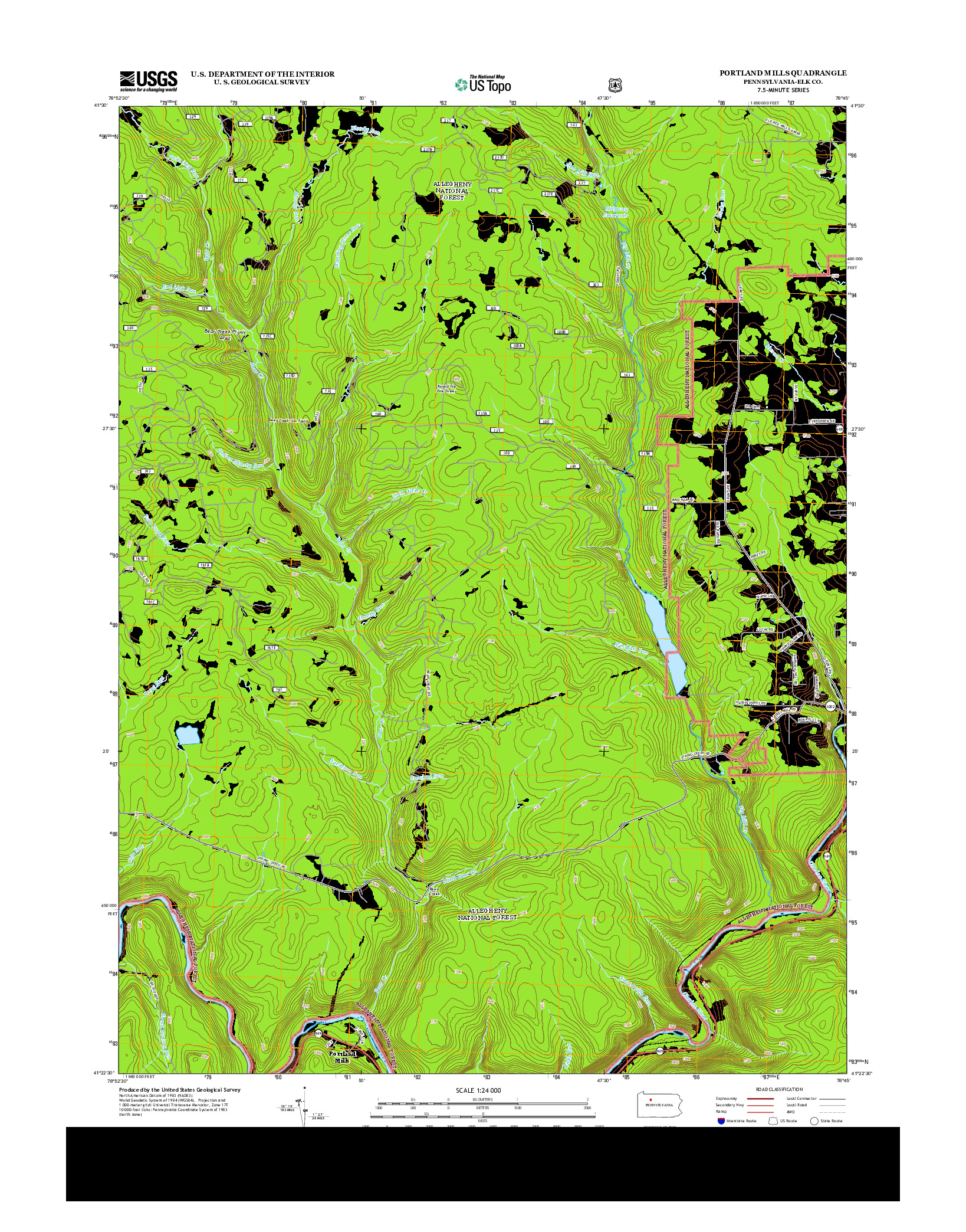 USGS US TOPO 7.5-MINUTE MAP FOR PORTLAND MILLS, PA 2013