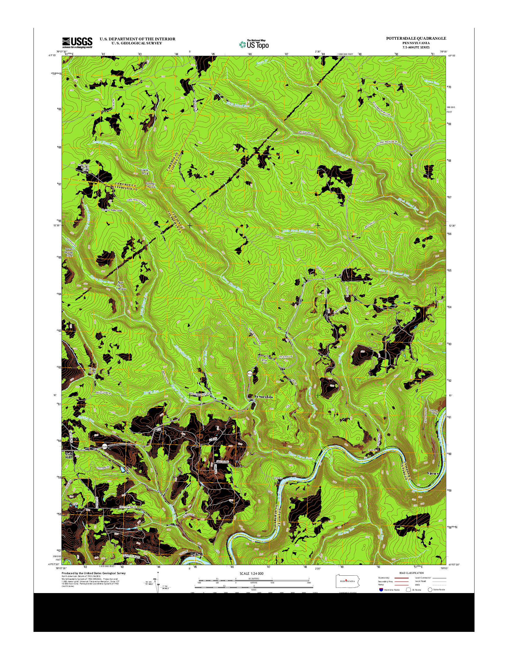 USGS US TOPO 7.5-MINUTE MAP FOR POTTERSDALE, PA 2013