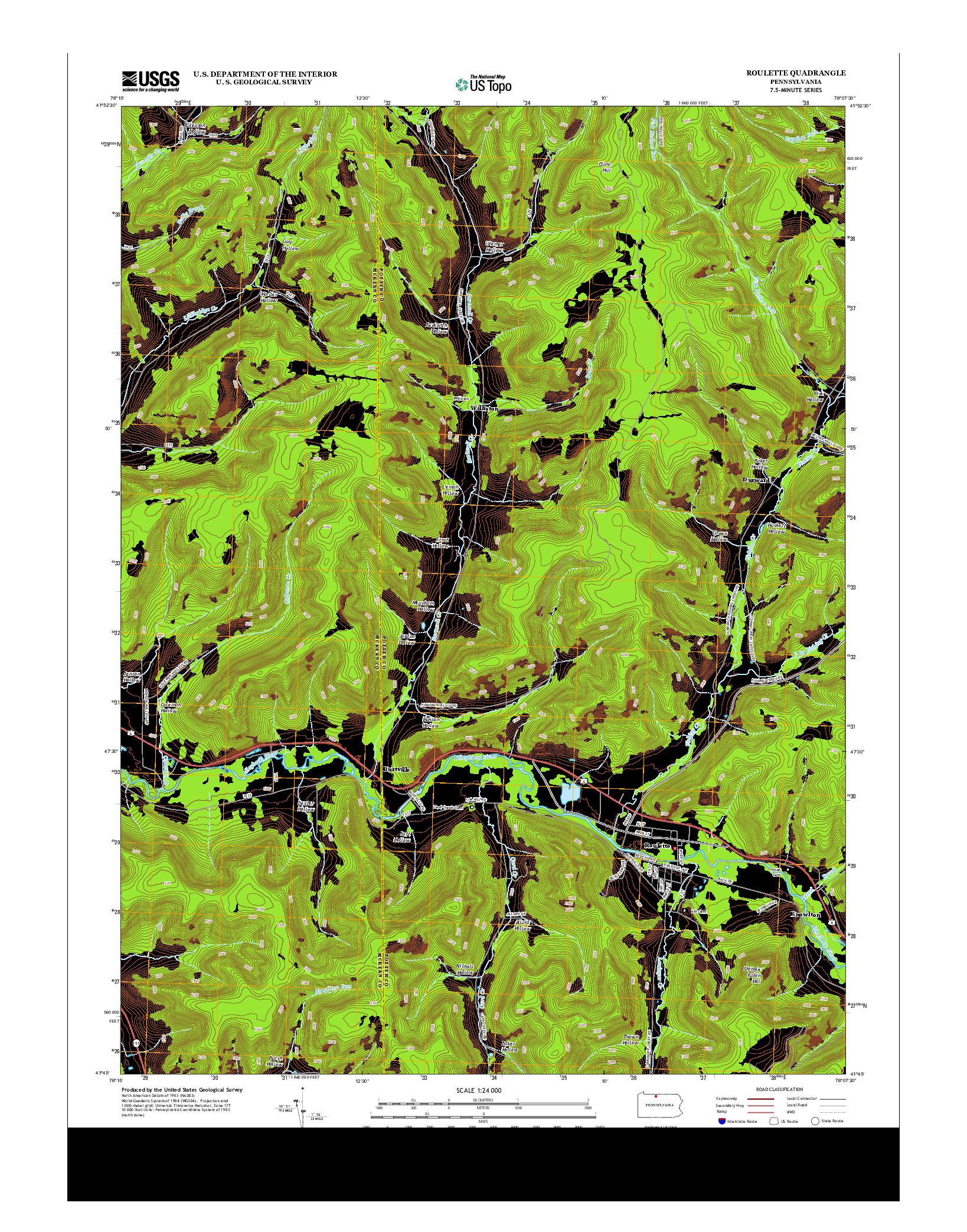 USGS US TOPO 7.5-MINUTE MAP FOR ROULETTE, PA 2013