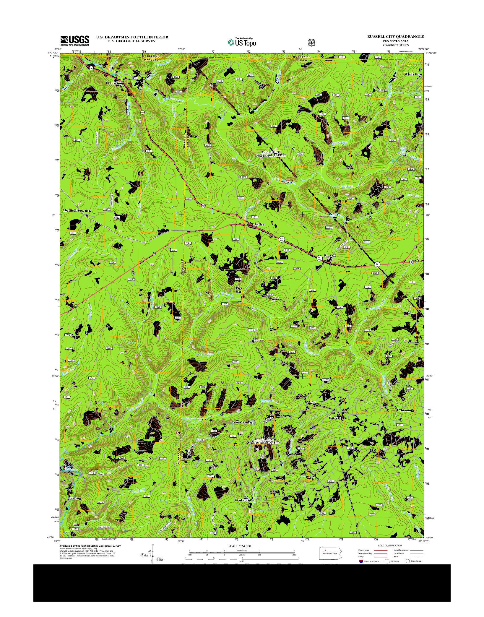 USGS US TOPO 7.5-MINUTE MAP FOR RUSSELL CITY, PA 2013