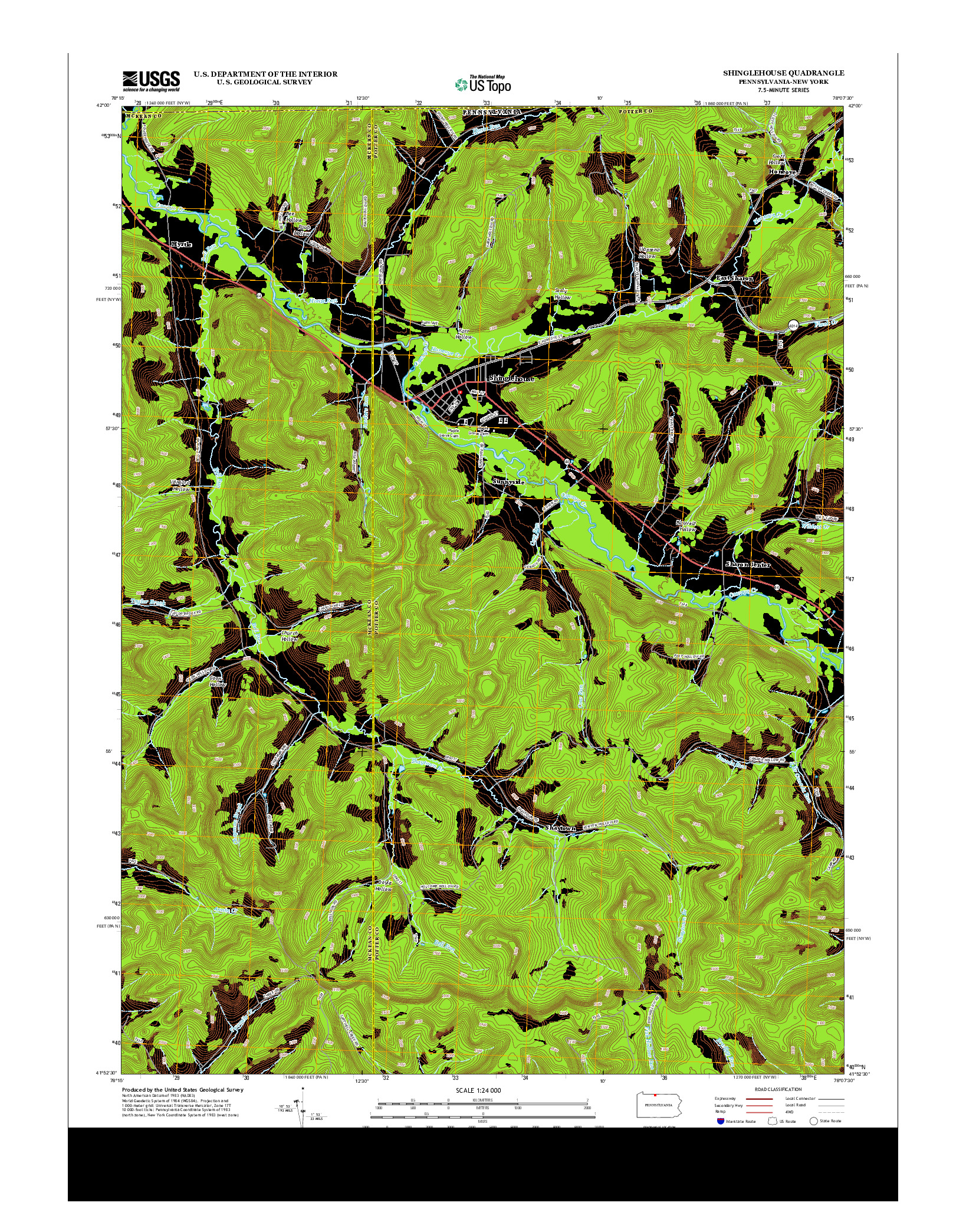 USGS US TOPO 7.5-MINUTE MAP FOR SHINGLEHOUSE, PA-NY 2013