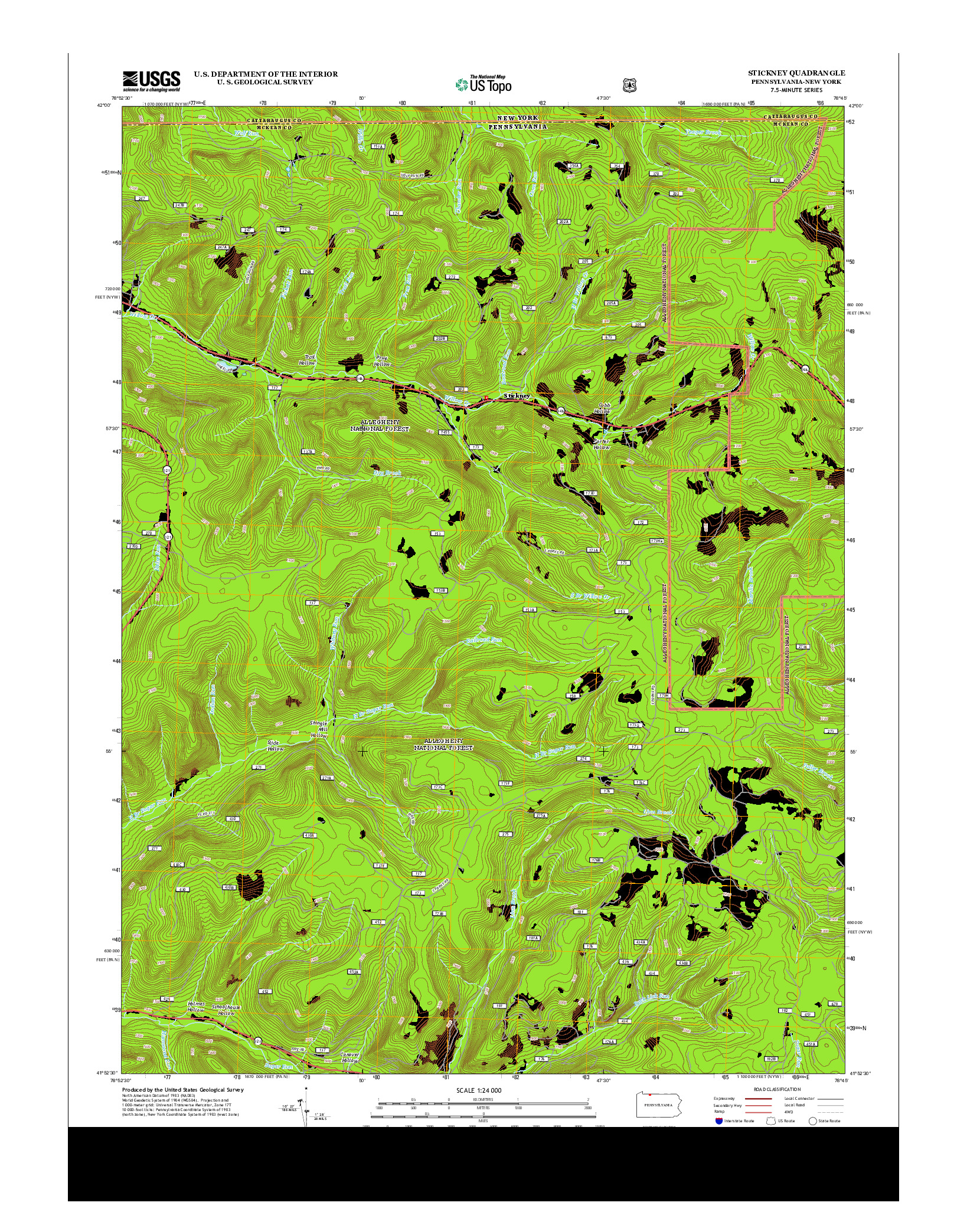 USGS US TOPO 7.5-MINUTE MAP FOR STICKNEY, PA-NY 2013