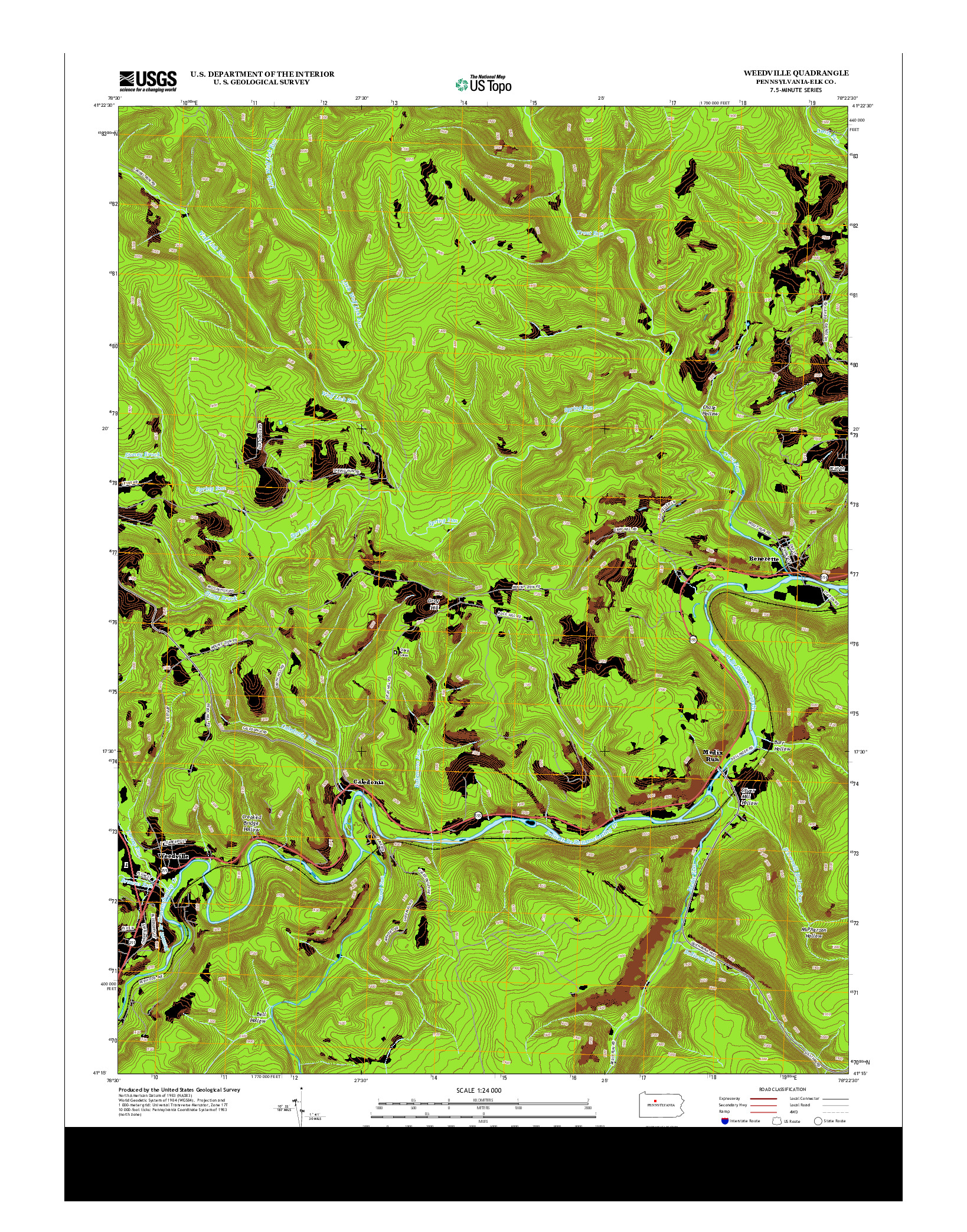 USGS US TOPO 7.5-MINUTE MAP FOR WEEDVILLE, PA 2013