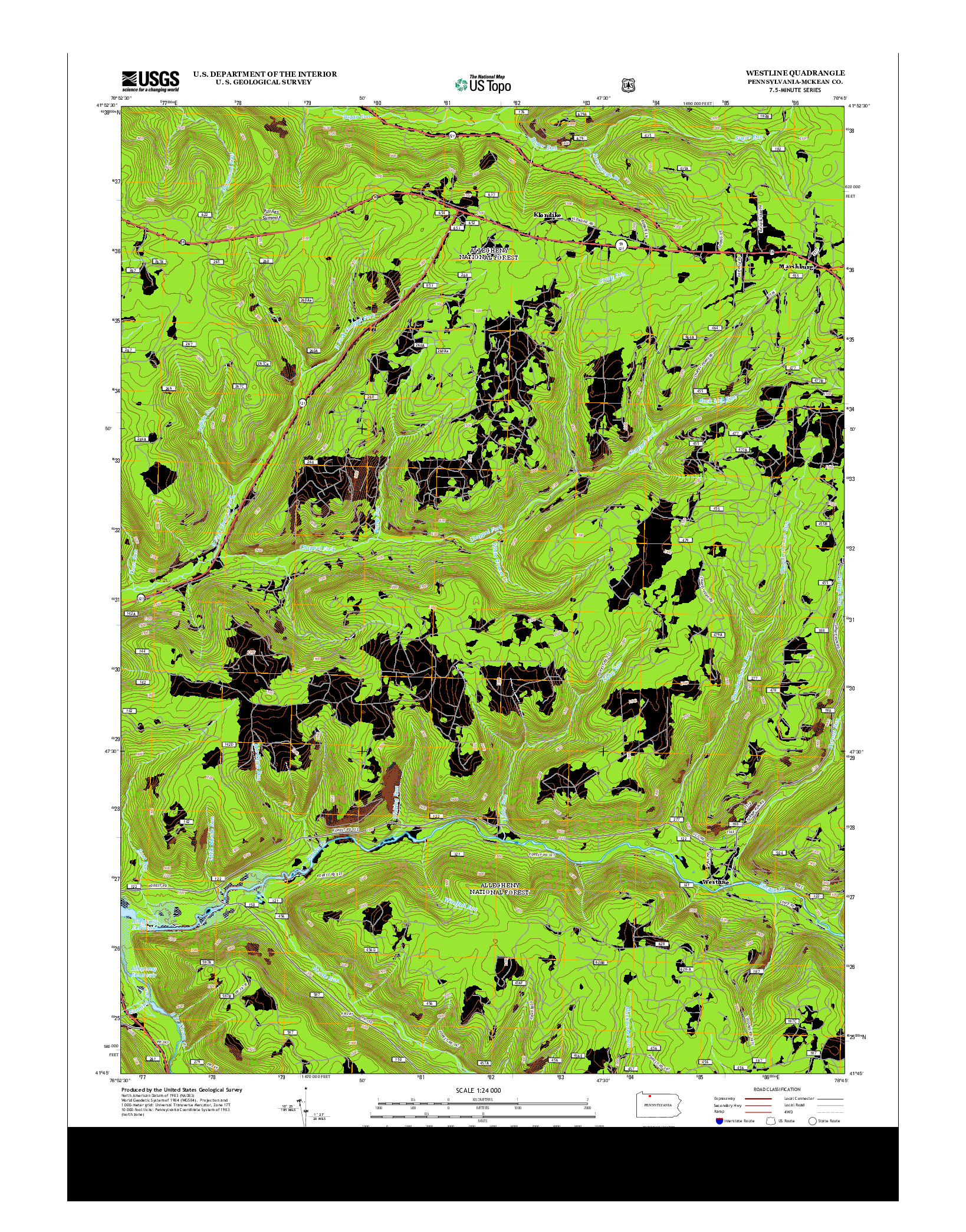 USGS US TOPO 7.5-MINUTE MAP FOR WESTLINE, PA 2013