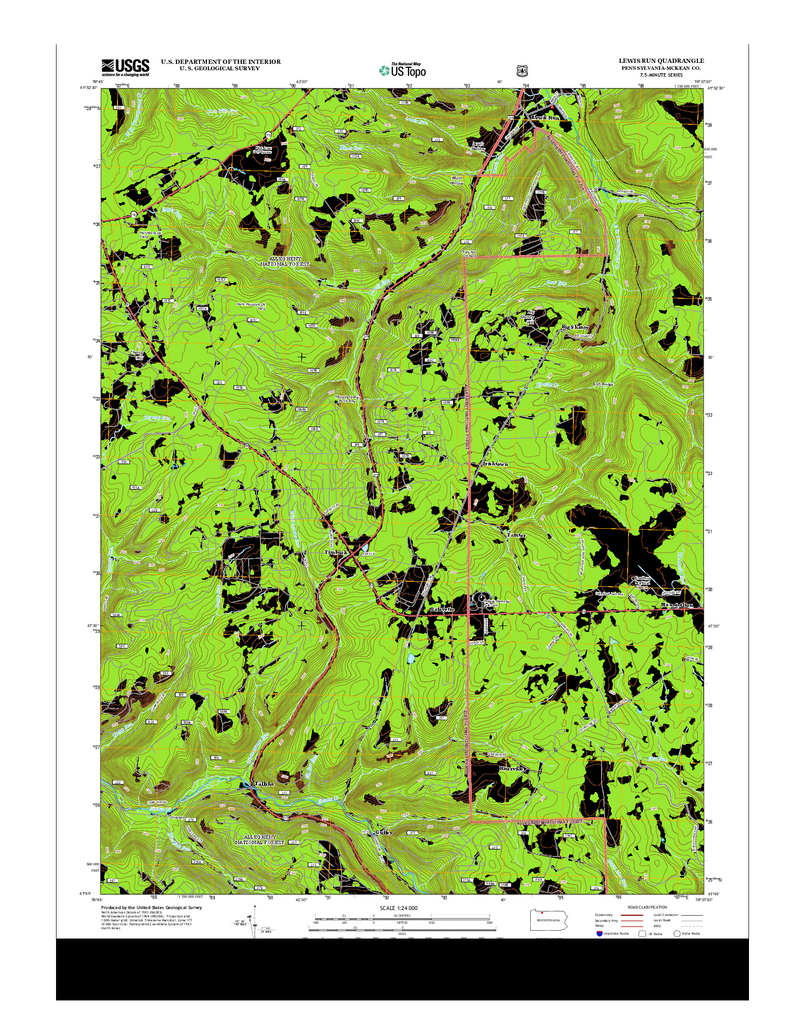 USGS US TOPO 7.5-MINUTE MAP FOR LEWIS RUN, PA 2013