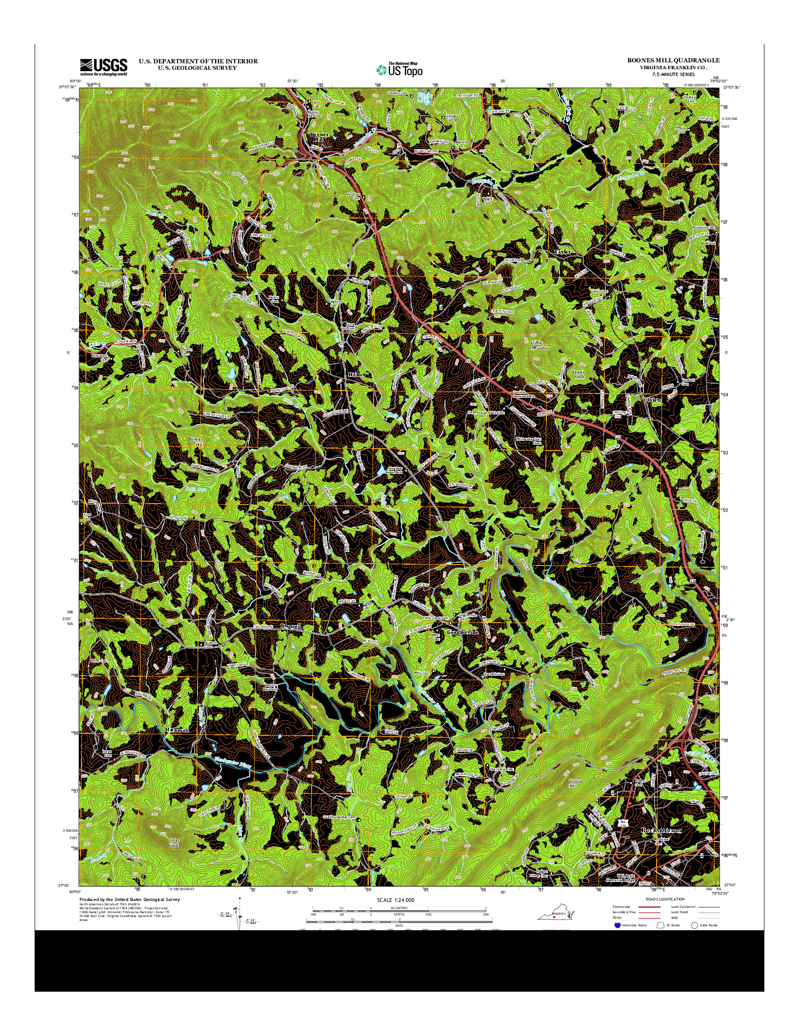 USGS US TOPO 7.5-MINUTE MAP FOR BOONES MILL, VA 2013