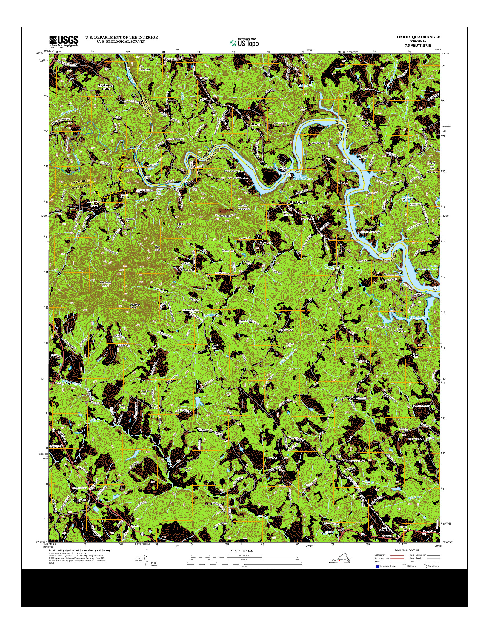 USGS US TOPO 7.5-MINUTE MAP FOR HARDY, VA 2013