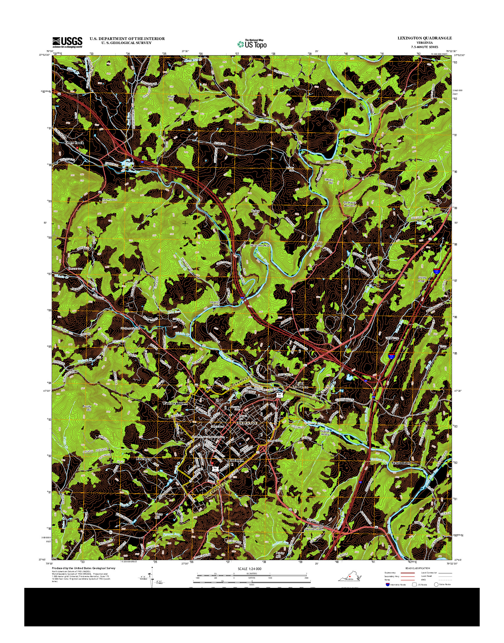 USGS US TOPO 7.5-MINUTE MAP FOR LEXINGTON, VA 2013