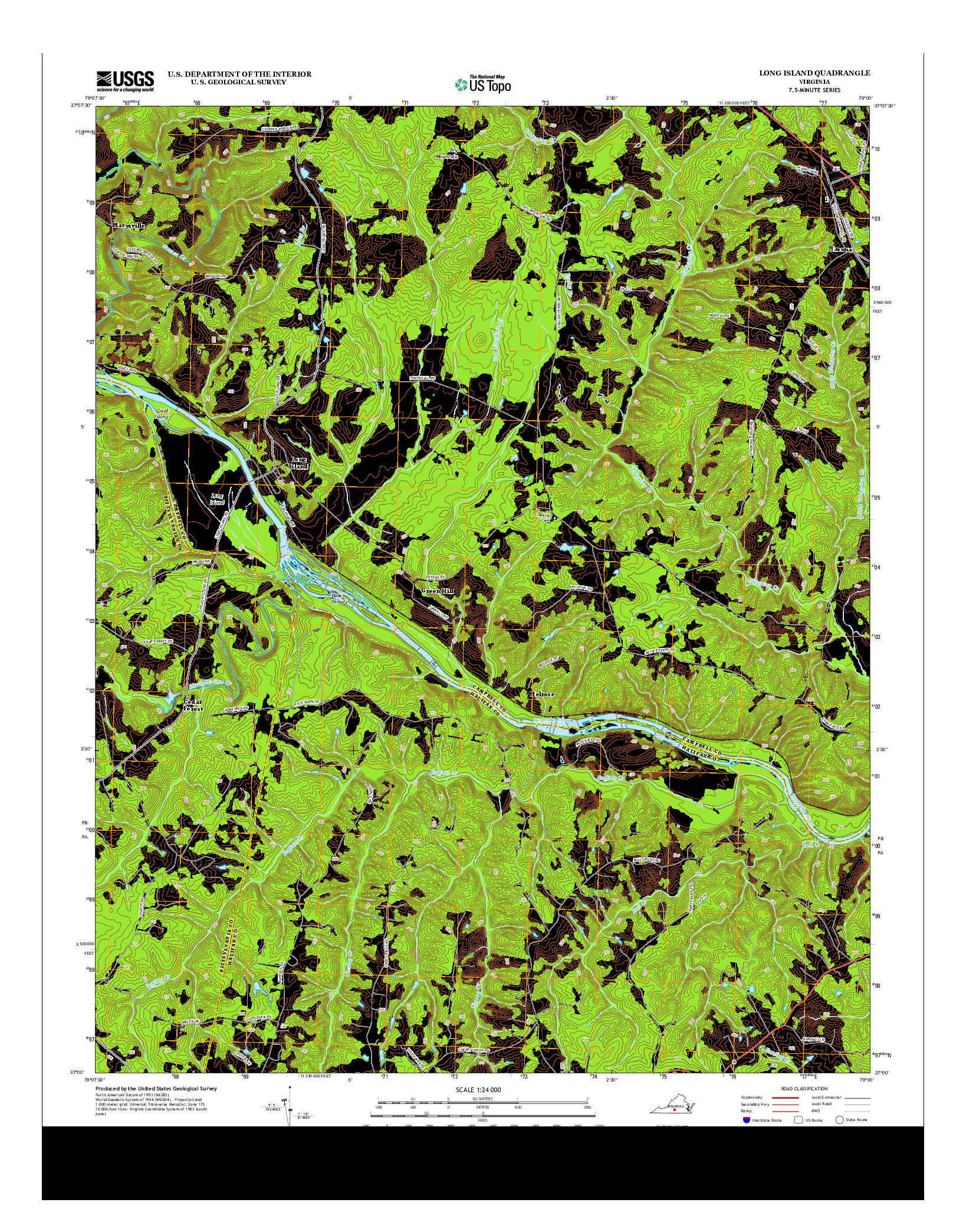 USGS US TOPO 7.5-MINUTE MAP FOR LONG ISLAND, VA 2013