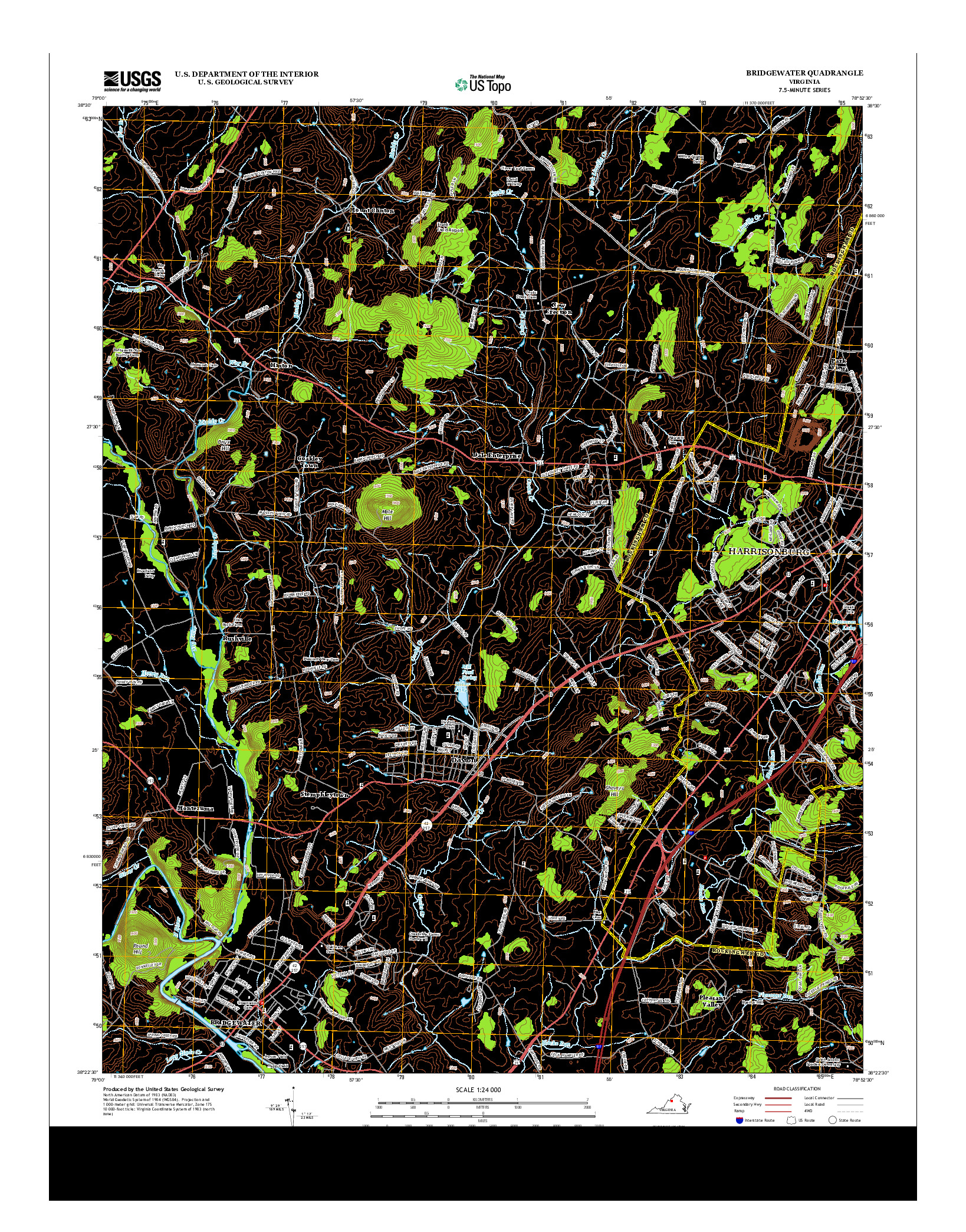 USGS US TOPO 7.5-MINUTE MAP FOR BRIDGEWATER, VA 2013