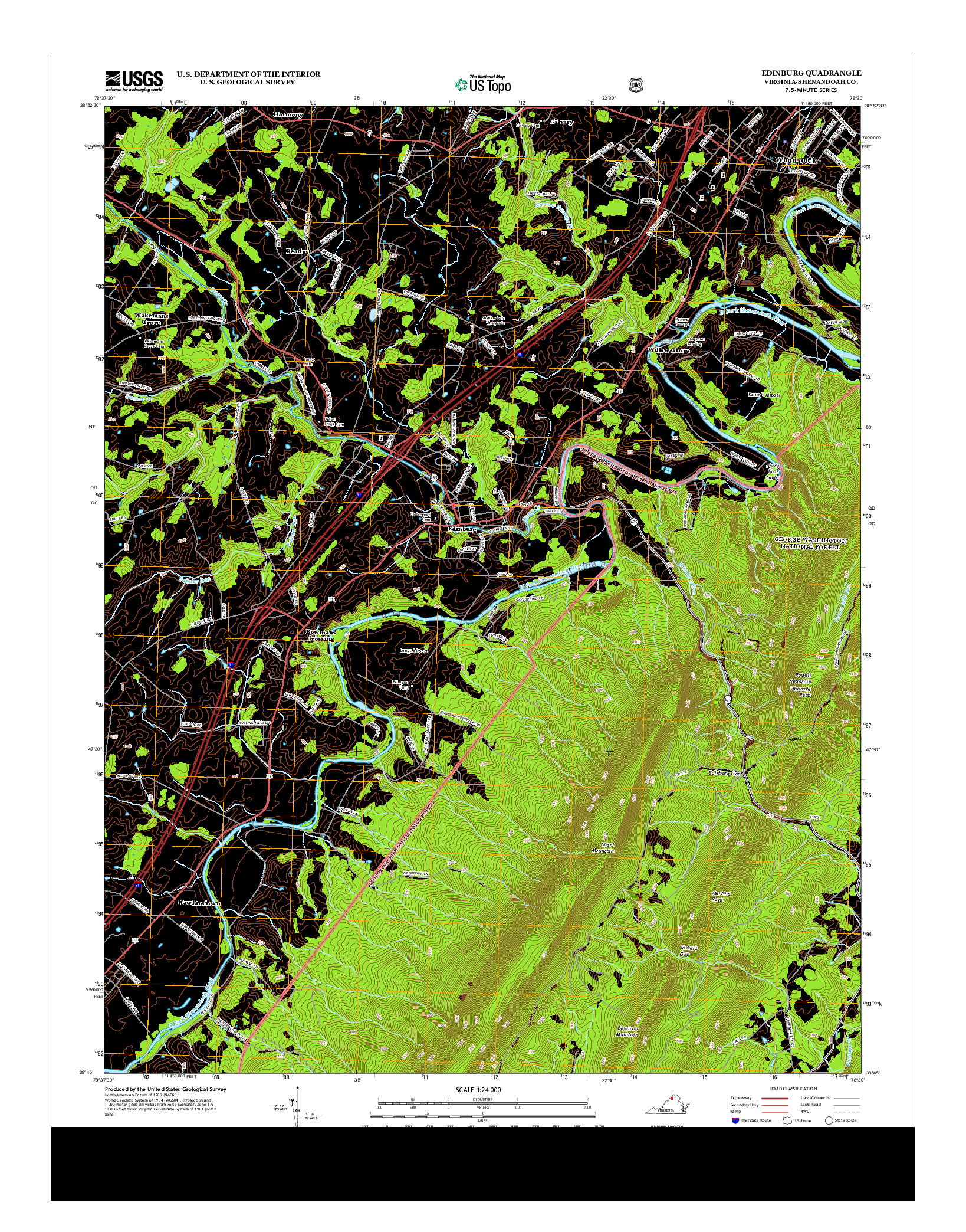 USGS US TOPO 7.5-MINUTE MAP FOR EDINBURG, VA 2013