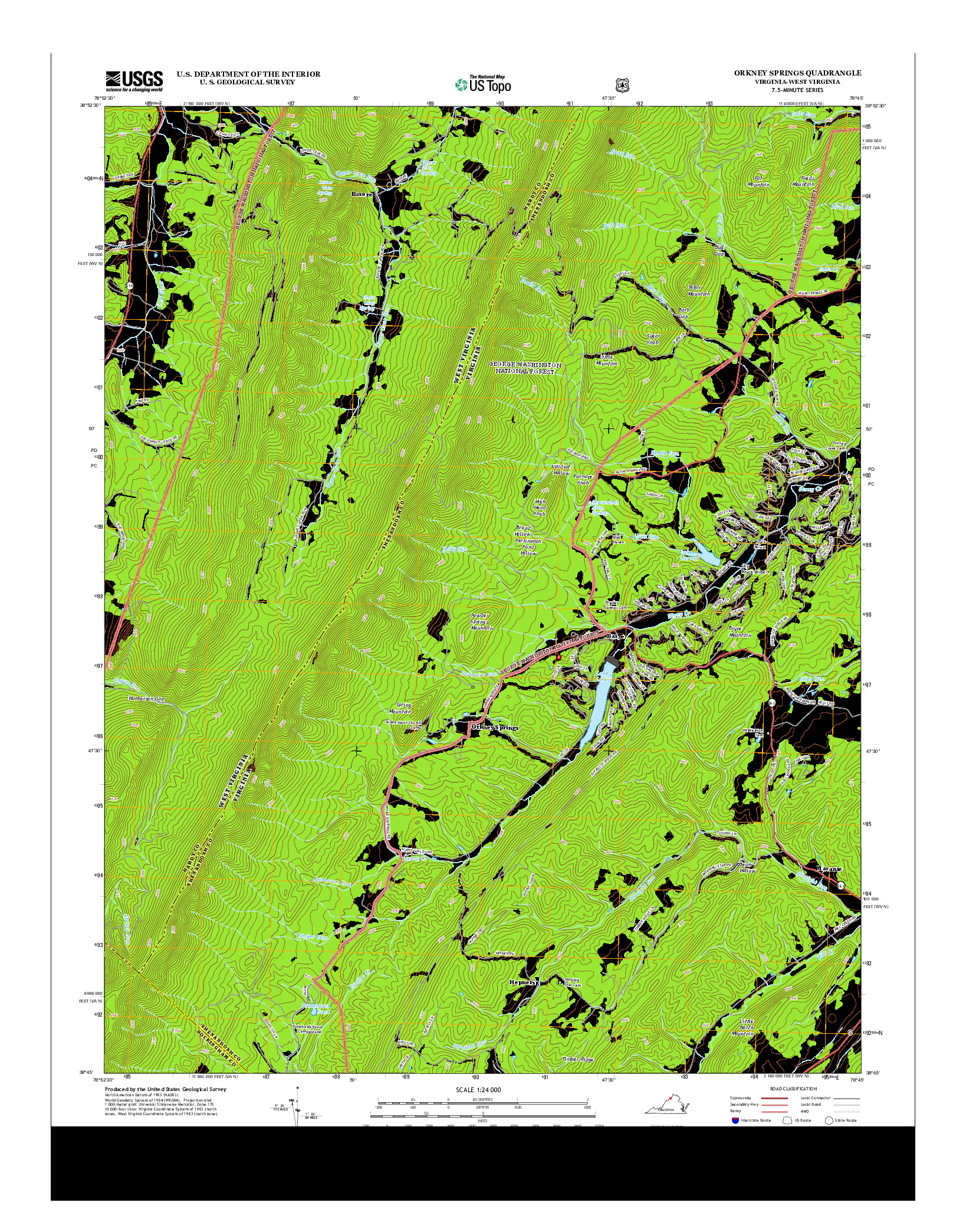 USGS US TOPO 7.5-MINUTE MAP FOR ORKNEY SPRINGS, VA-WV 2013