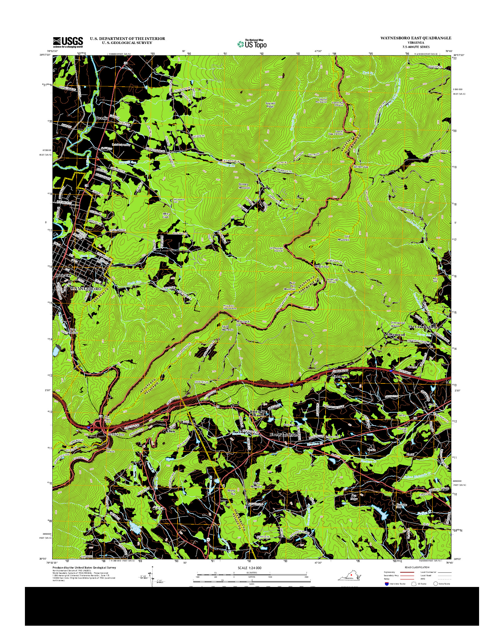USGS US TOPO 7.5-MINUTE MAP FOR WAYNESBORO EAST, VA 2013