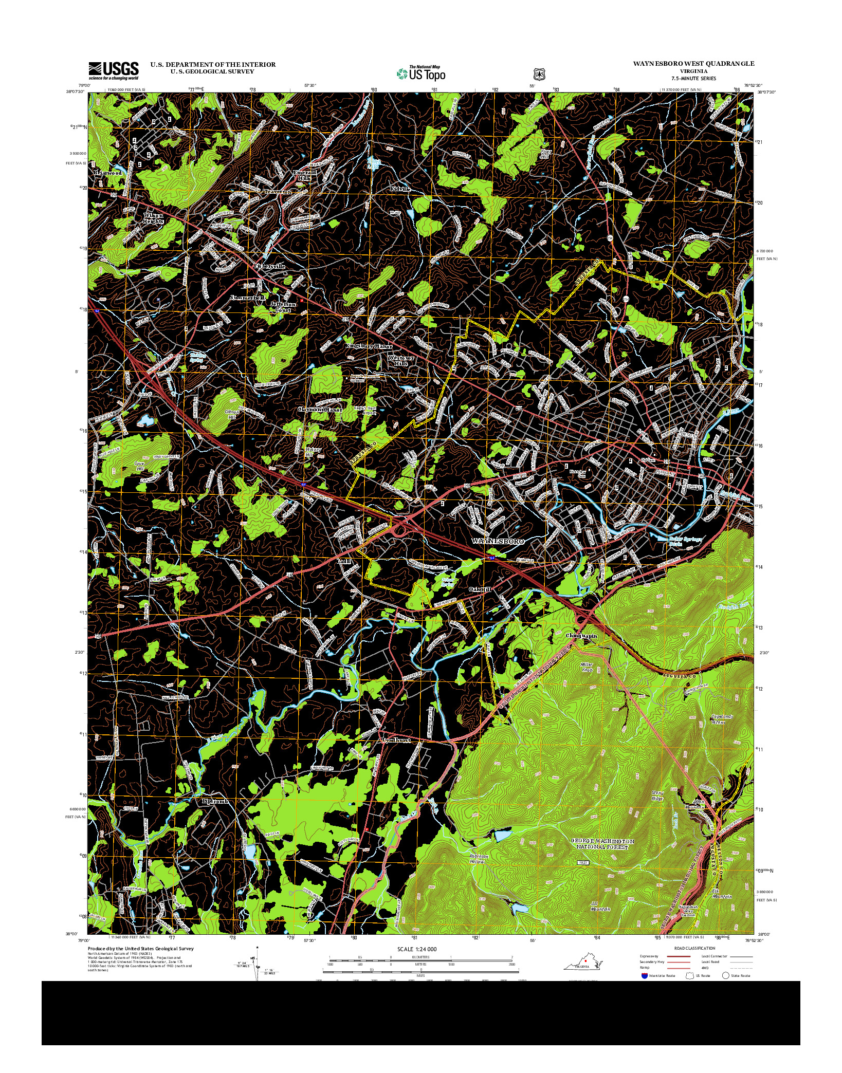 USGS US TOPO 7.5-MINUTE MAP FOR WAYNESBORO WEST, VA 2013