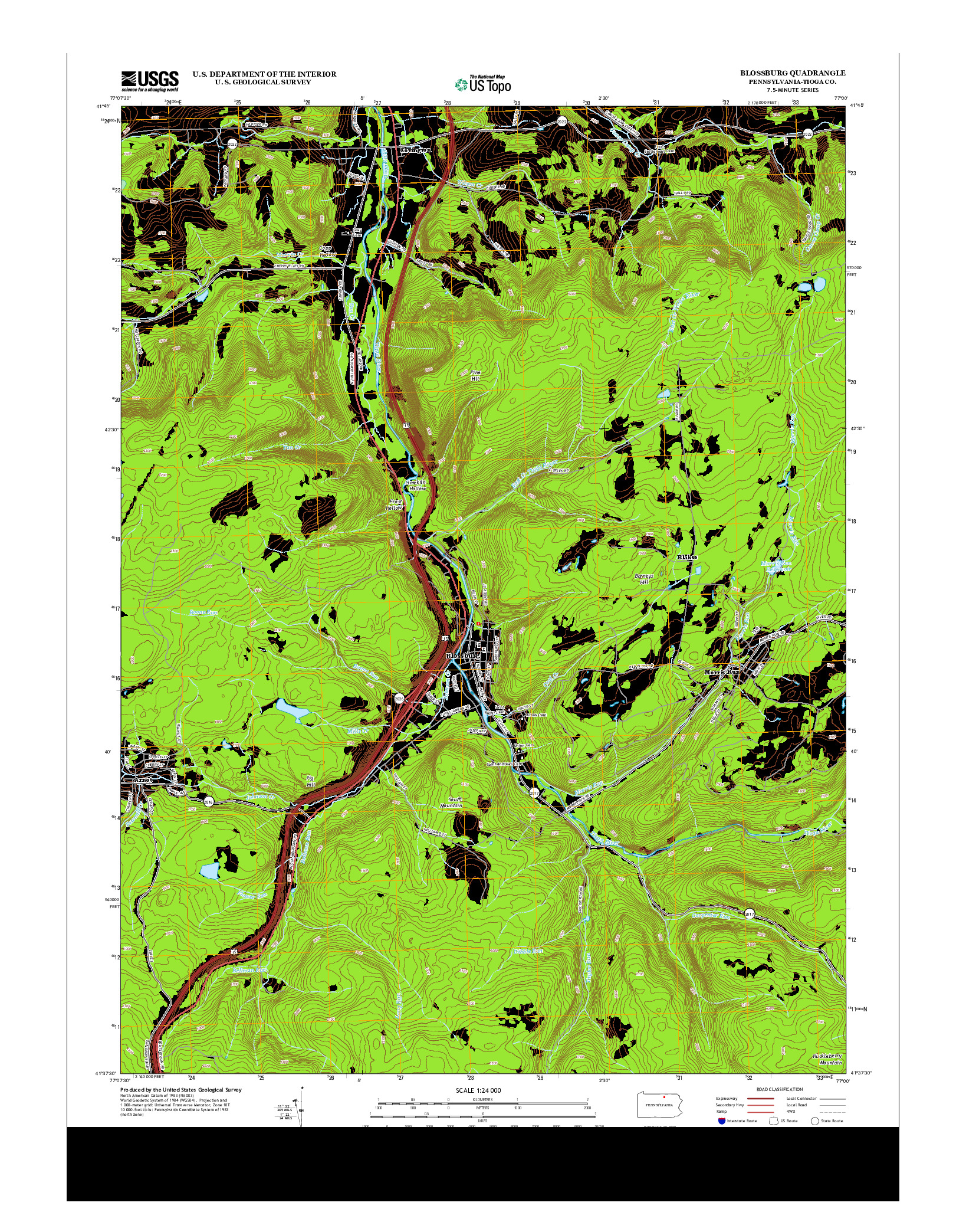 USGS US TOPO 7.5-MINUTE MAP FOR BLOSSBURG, PA 2013