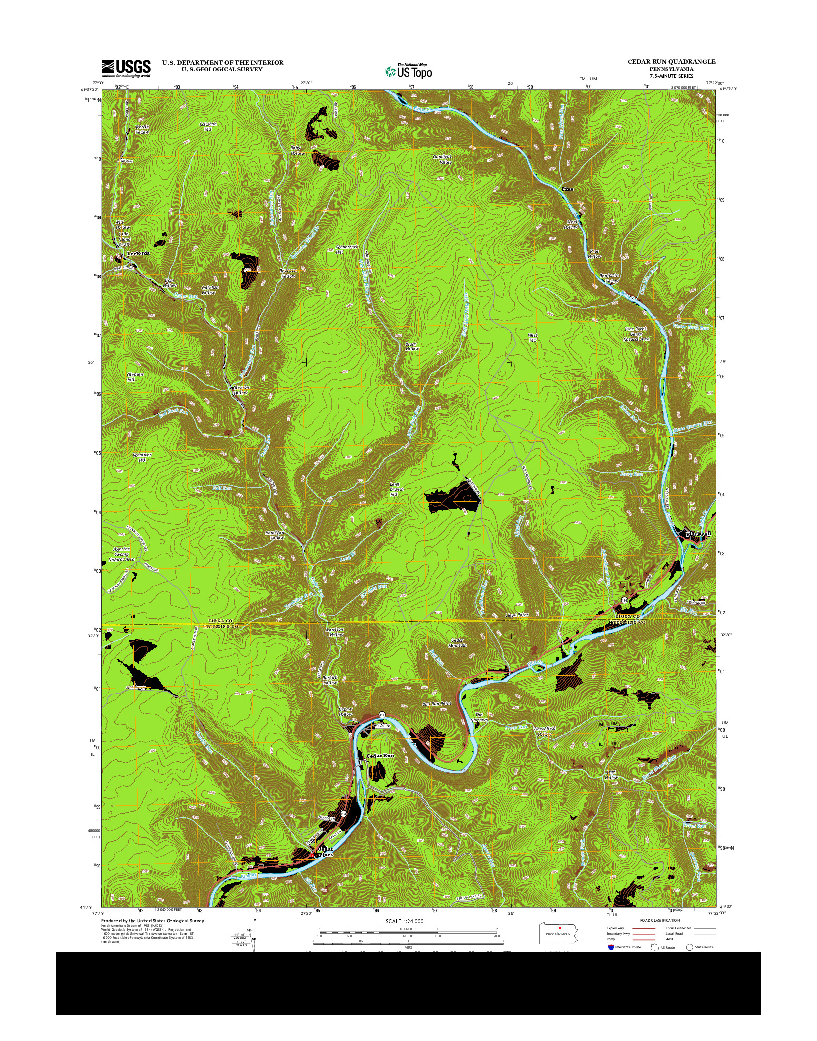 USGS US TOPO 7.5-MINUTE MAP FOR CEDAR RUN, PA 2013