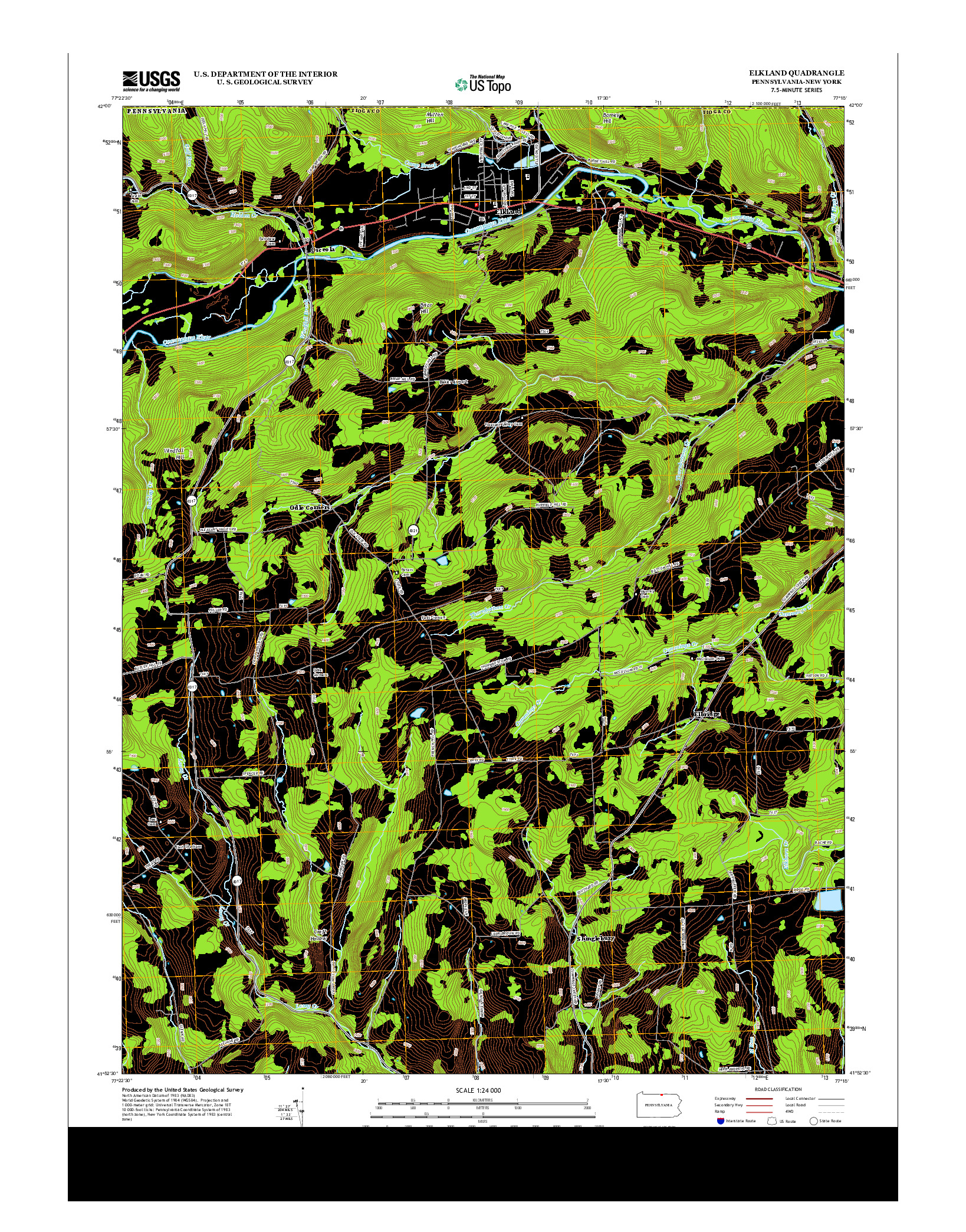 USGS US TOPO 7.5-MINUTE MAP FOR ELKLAND, PA-NY 2013