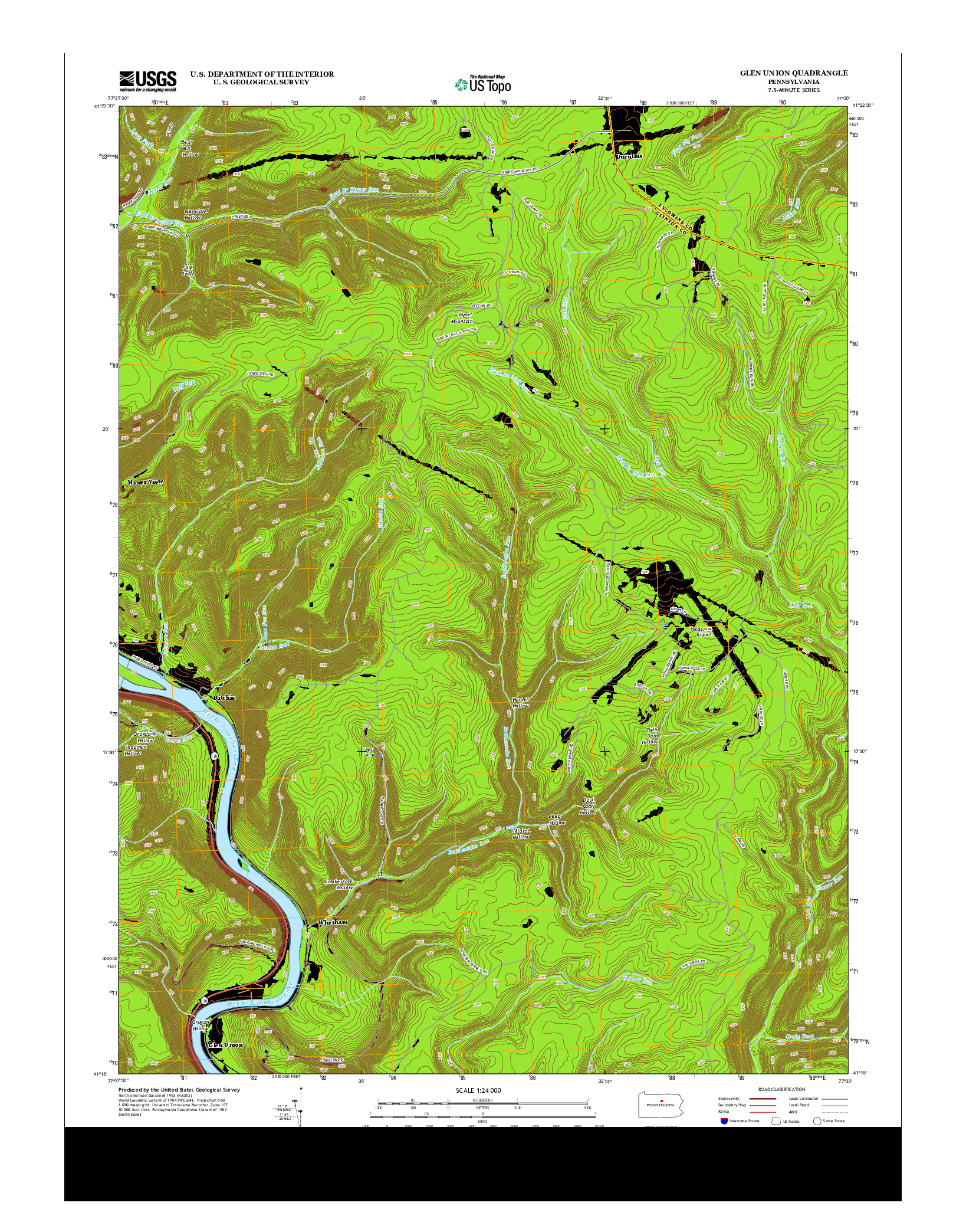 USGS US TOPO 7.5-MINUTE MAP FOR GLEN UNION, PA 2013