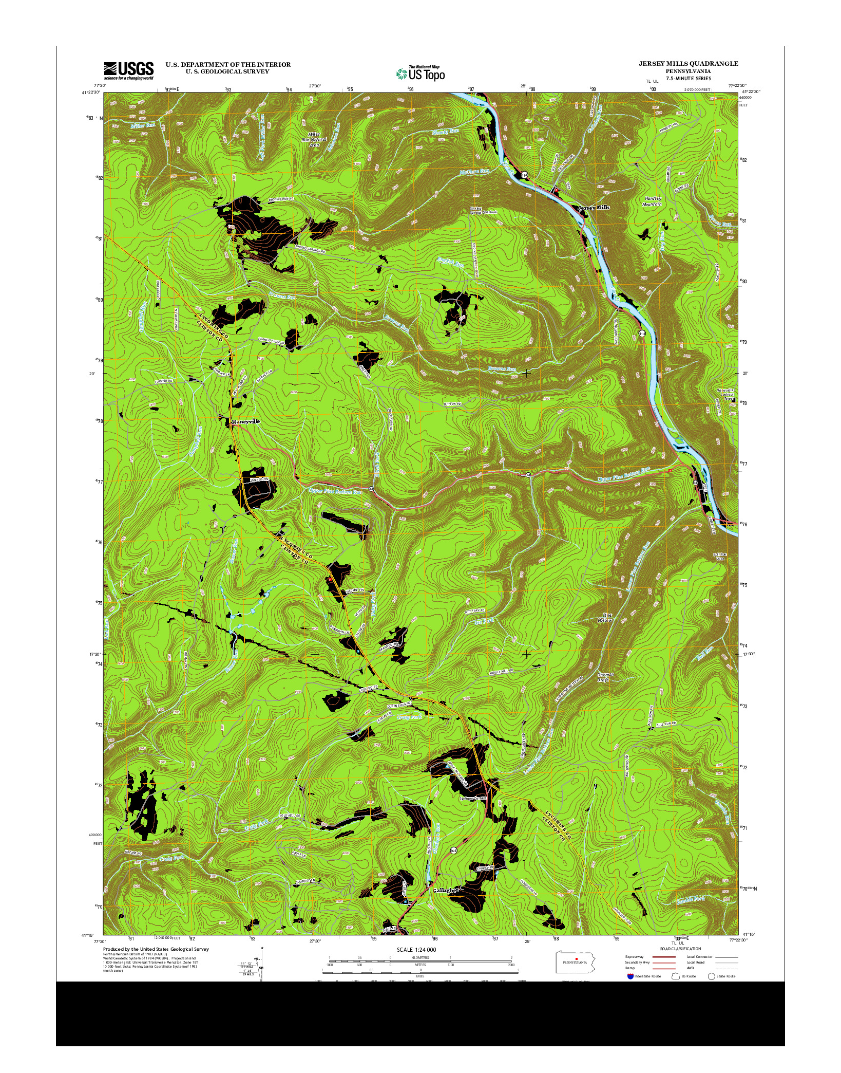 USGS US TOPO 7.5-MINUTE MAP FOR JERSEY MILLS, PA 2013