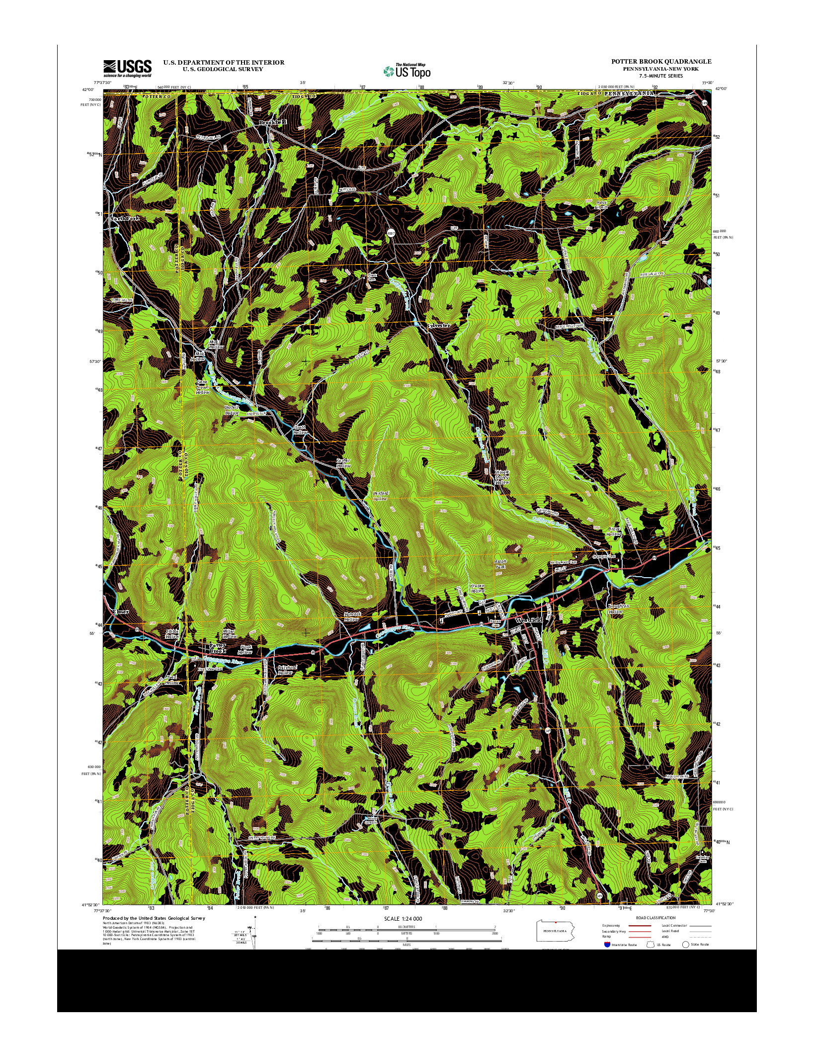 USGS US TOPO 7.5-MINUTE MAP FOR POTTER BROOK, PA-NY 2013