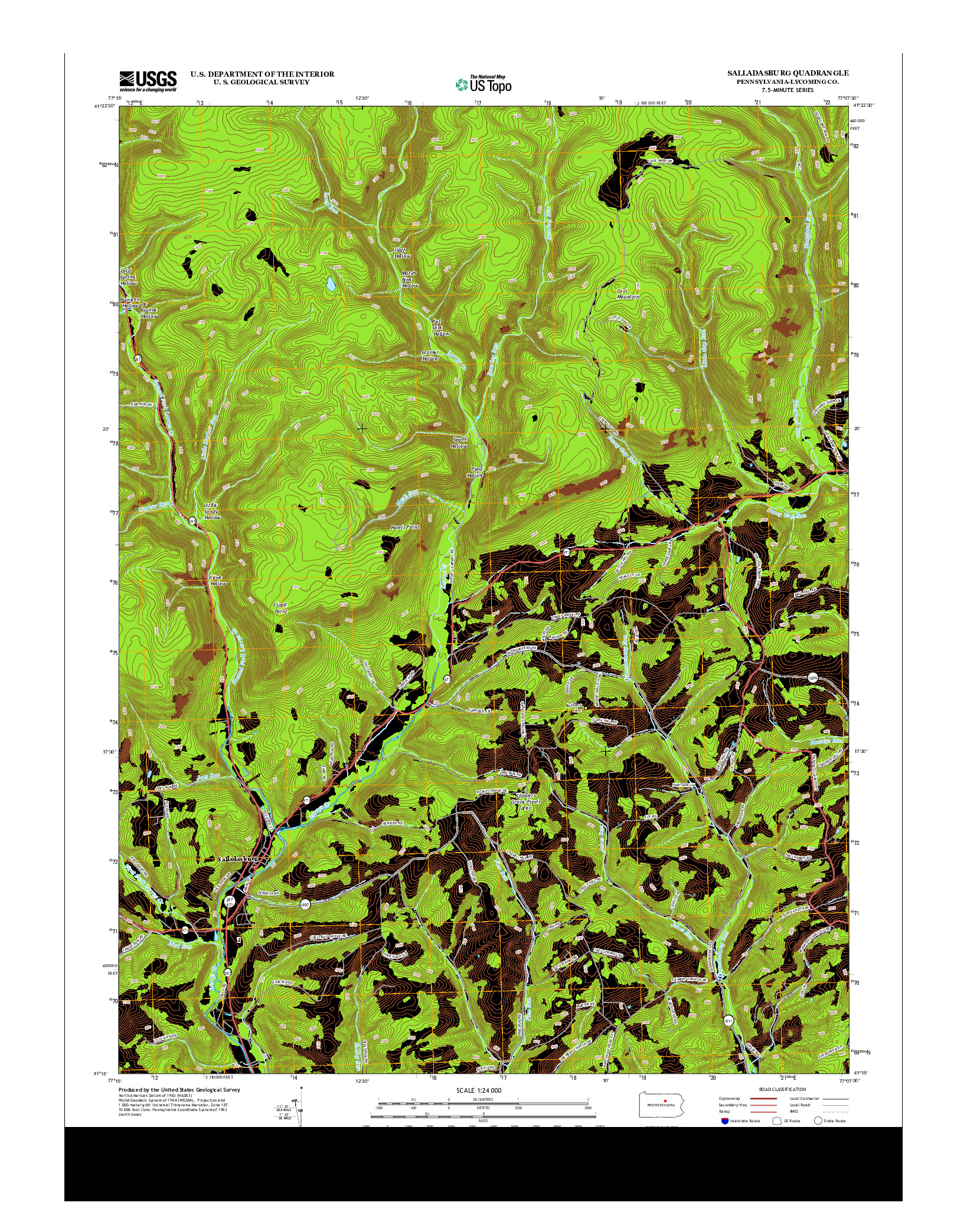 USGS US TOPO 7.5-MINUTE MAP FOR SALLADASBURG, PA 2013