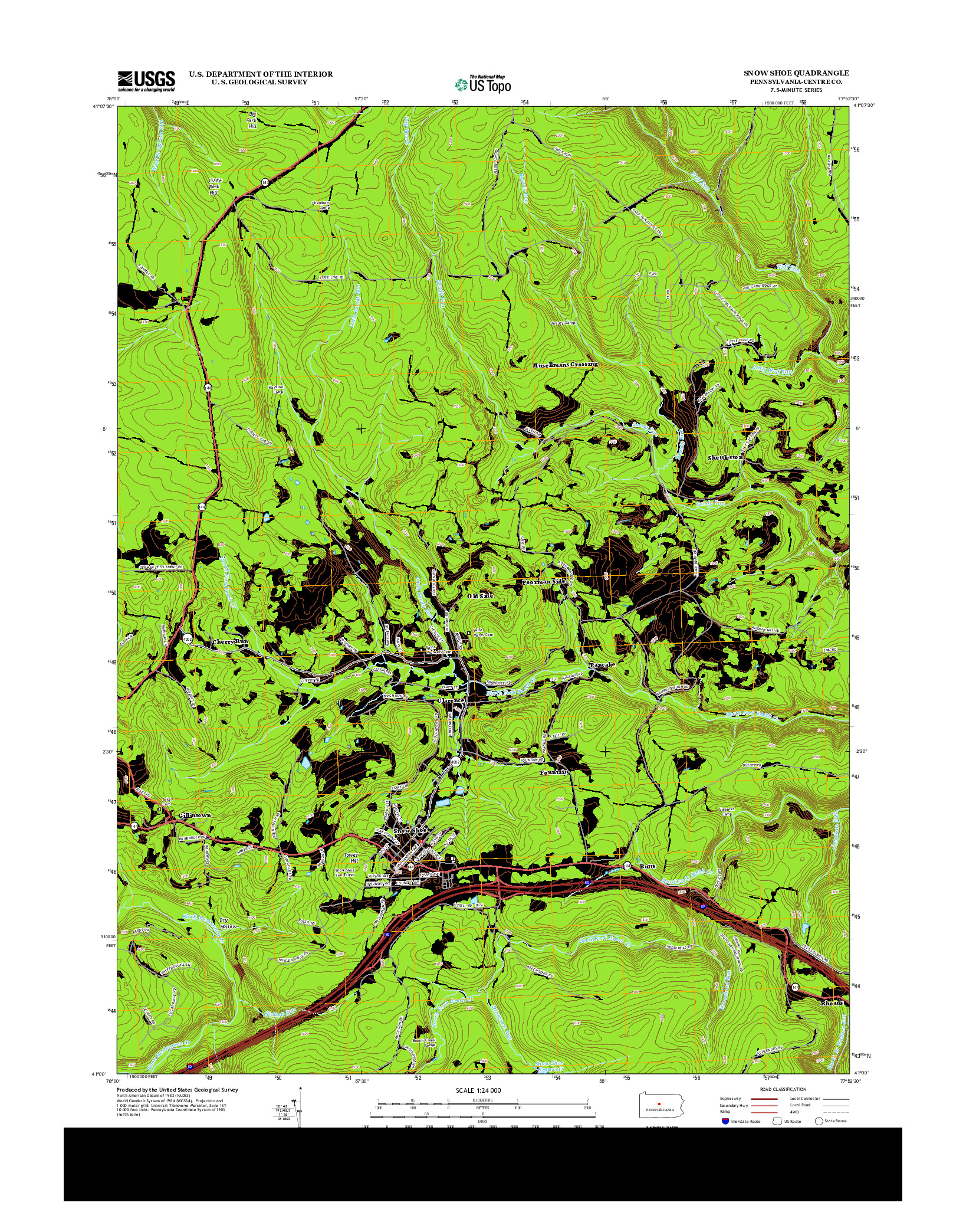 USGS US TOPO 7.5-MINUTE MAP FOR SNOW SHOE, PA 2013