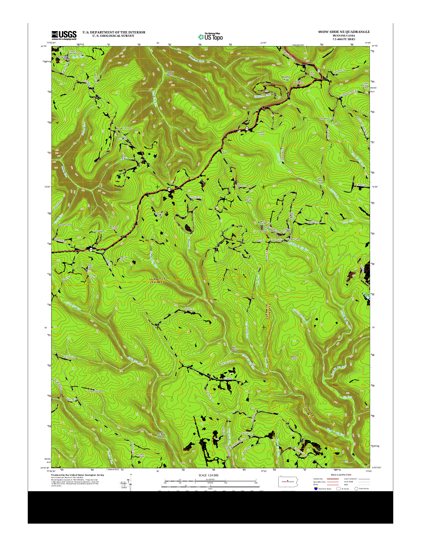 USGS US TOPO 7.5-MINUTE MAP FOR SNOW SHOE NE, PA 2013