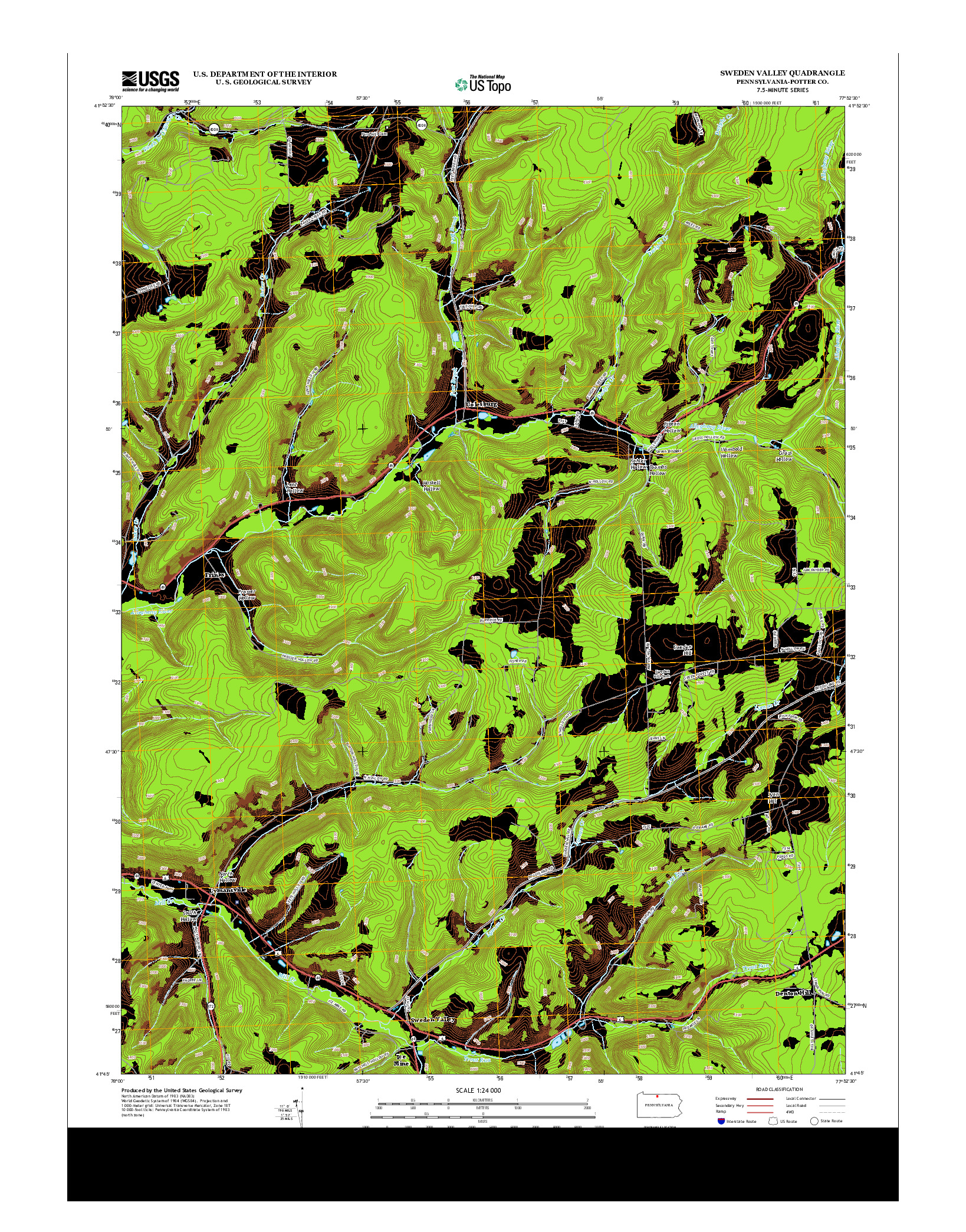 USGS US TOPO 7.5-MINUTE MAP FOR SWEDEN VALLEY, PA 2013