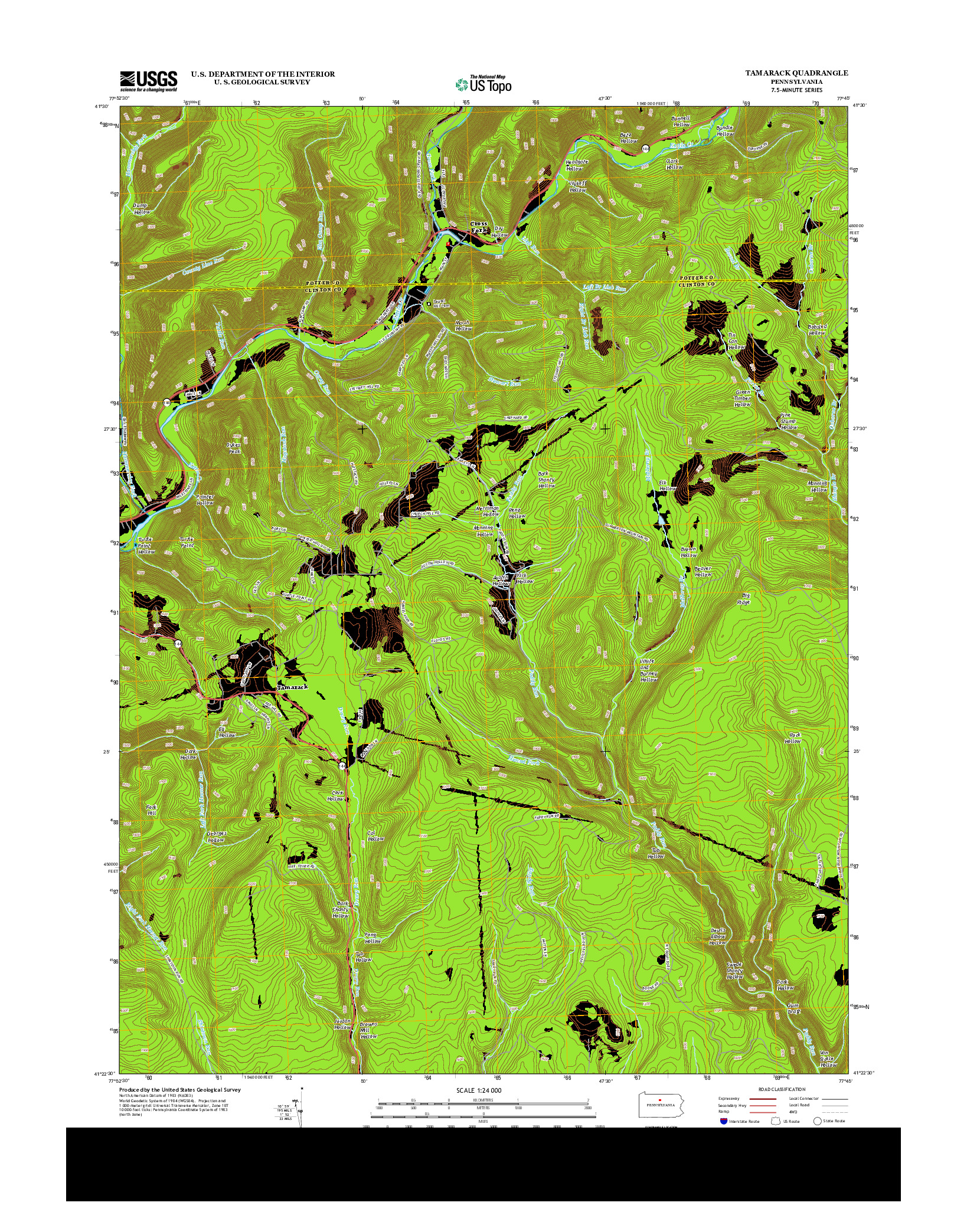 USGS US TOPO 7.5-MINUTE MAP FOR TAMARACK, PA 2013