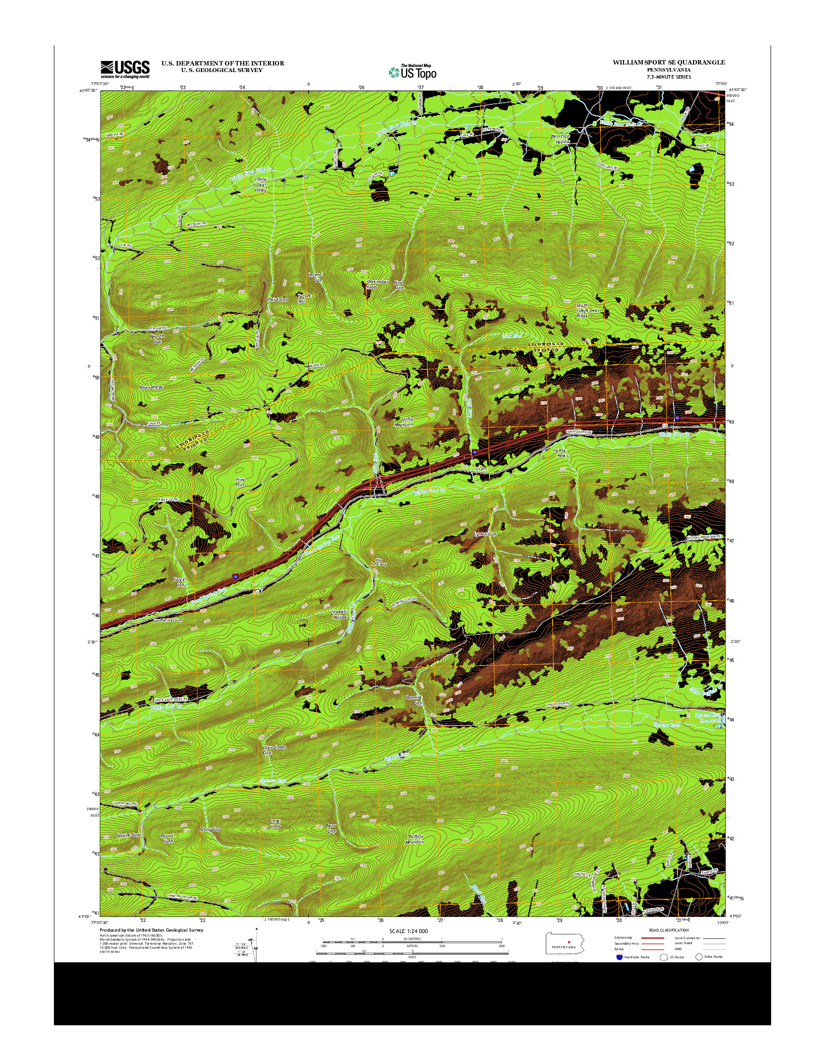 USGS US TOPO 7.5-MINUTE MAP FOR WILLIAMSPORT SE, PA 2013