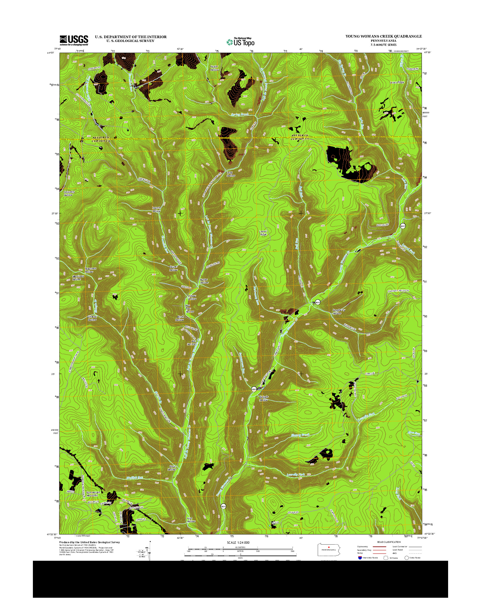 USGS US TOPO 7.5-MINUTE MAP FOR YOUNG WOMANS CREEK, PA 2013