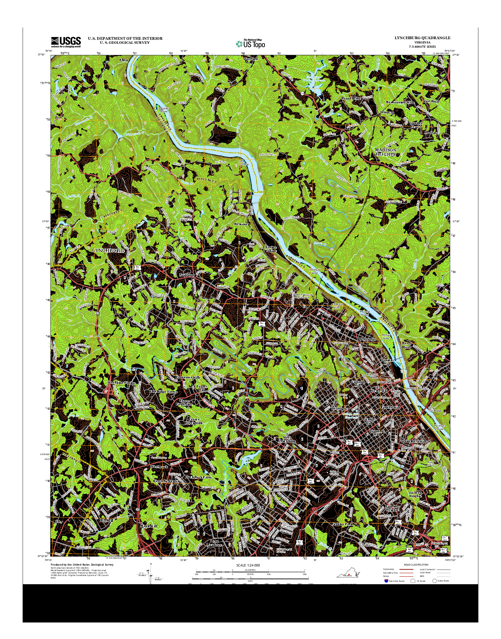 USGS US TOPO 7.5-MINUTE MAP FOR LYNCHBURG, VA 2013