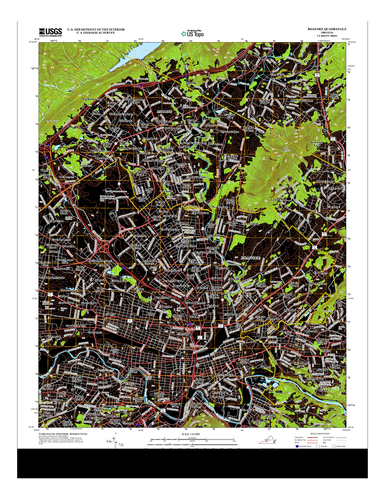 USGS US TOPO 7.5-MINUTE MAP FOR ROANOKE, VA 2013