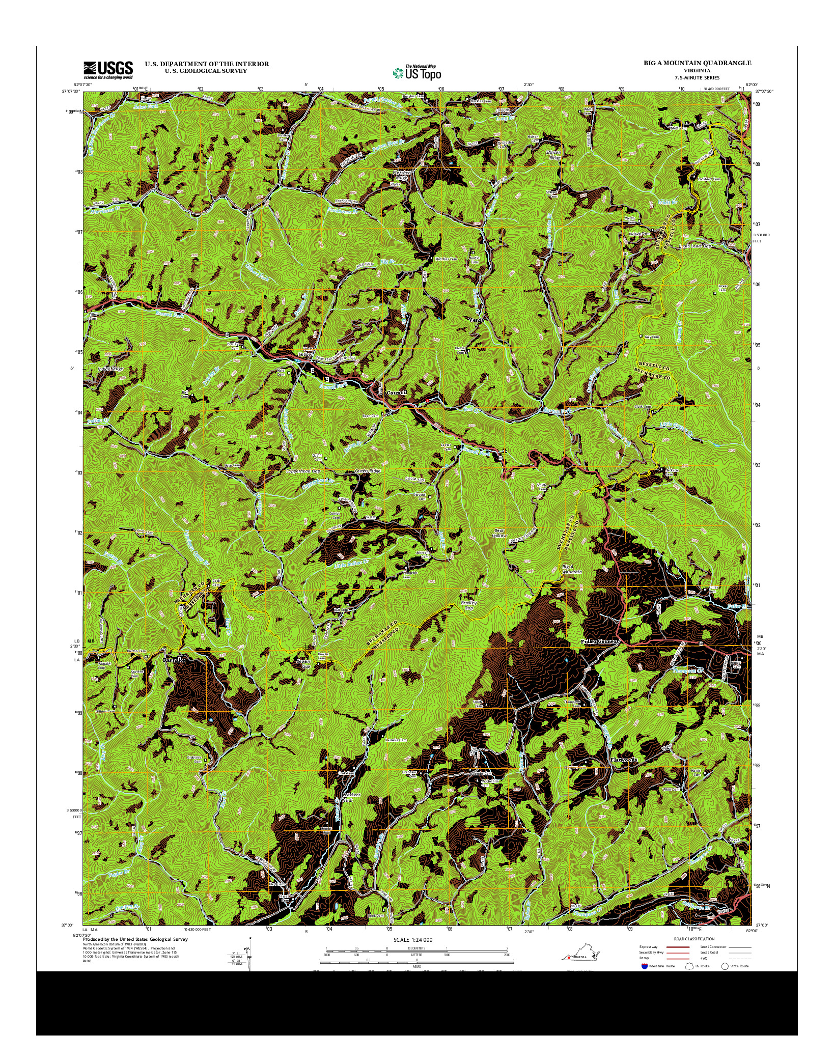 USGS US TOPO 7.5-MINUTE MAP FOR BIG A MOUNTAIN, VA 2013