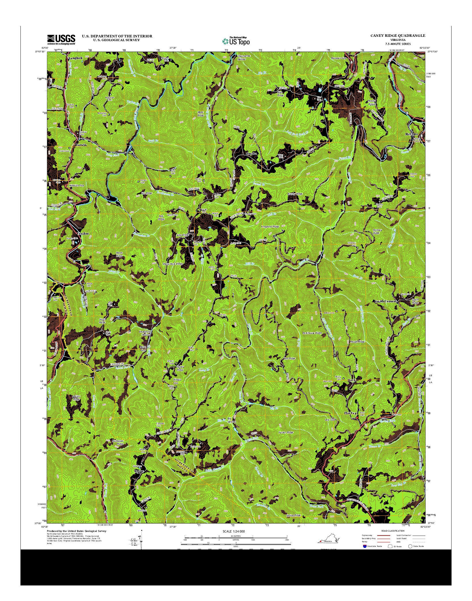 USGS US TOPO 7.5-MINUTE MAP FOR CANEY RIDGE, VA 2013