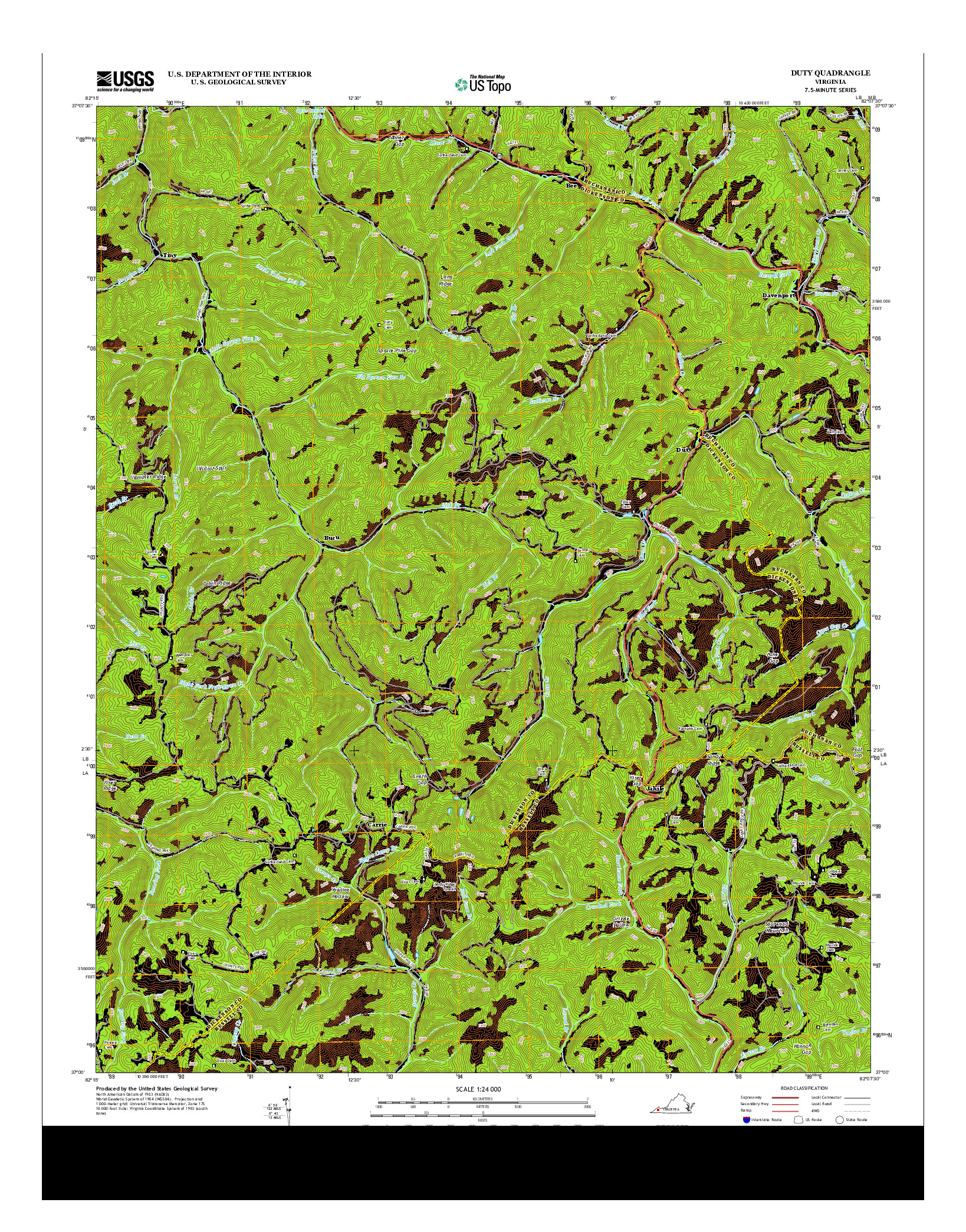 USGS US TOPO 7.5-MINUTE MAP FOR DUTY, VA 2013