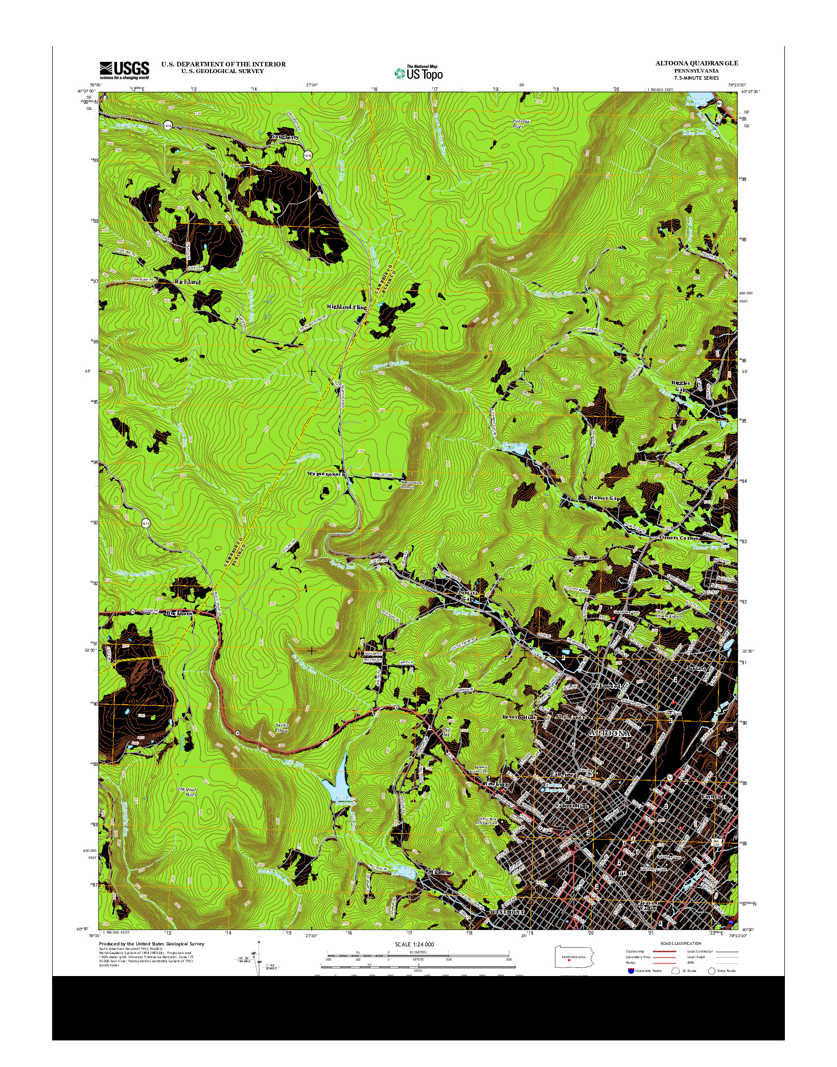 USGS US TOPO 7.5-MINUTE MAP FOR ALTOONA, PA 2013