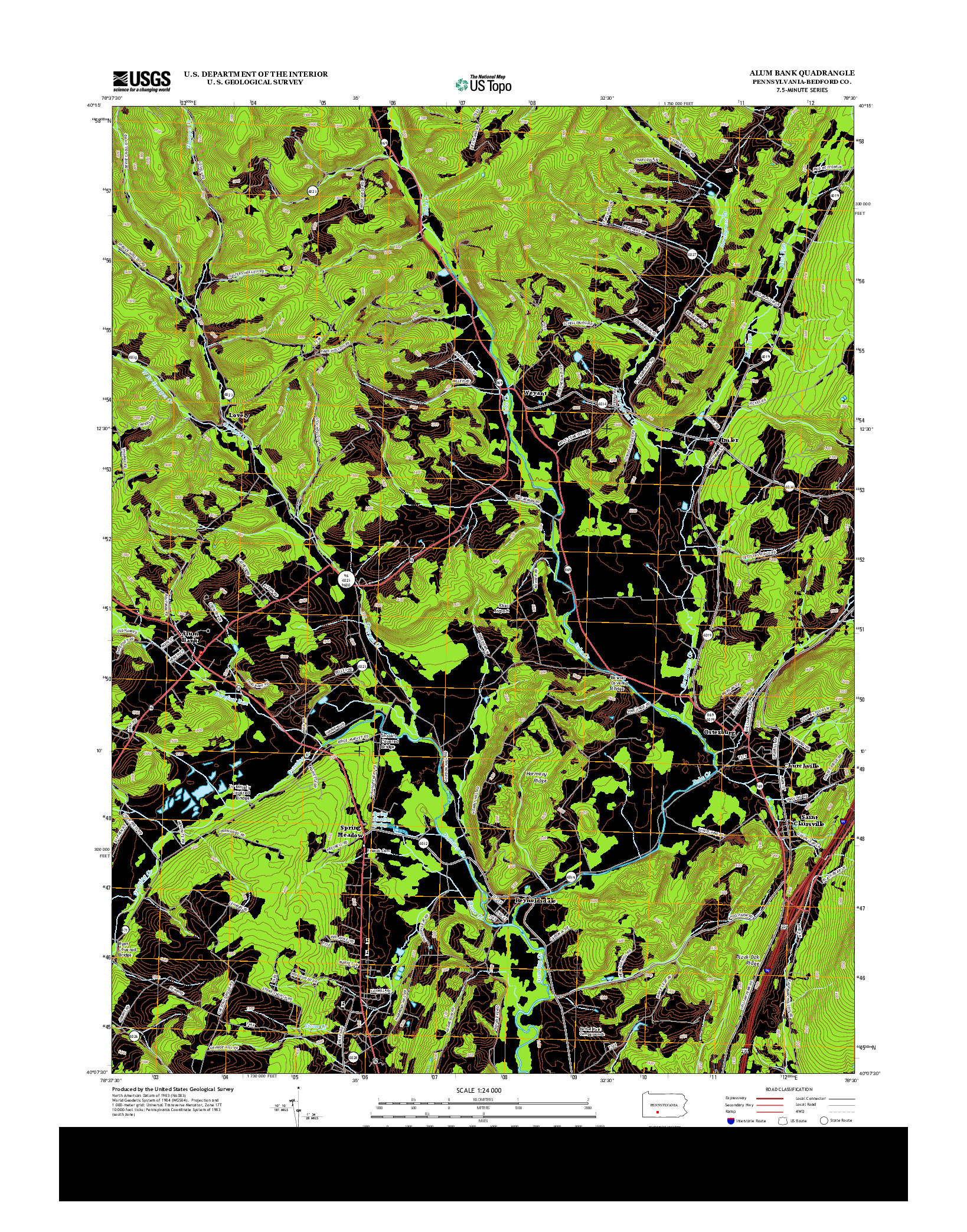 USGS US TOPO 7.5-MINUTE MAP FOR ALUM BANK, PA 2013