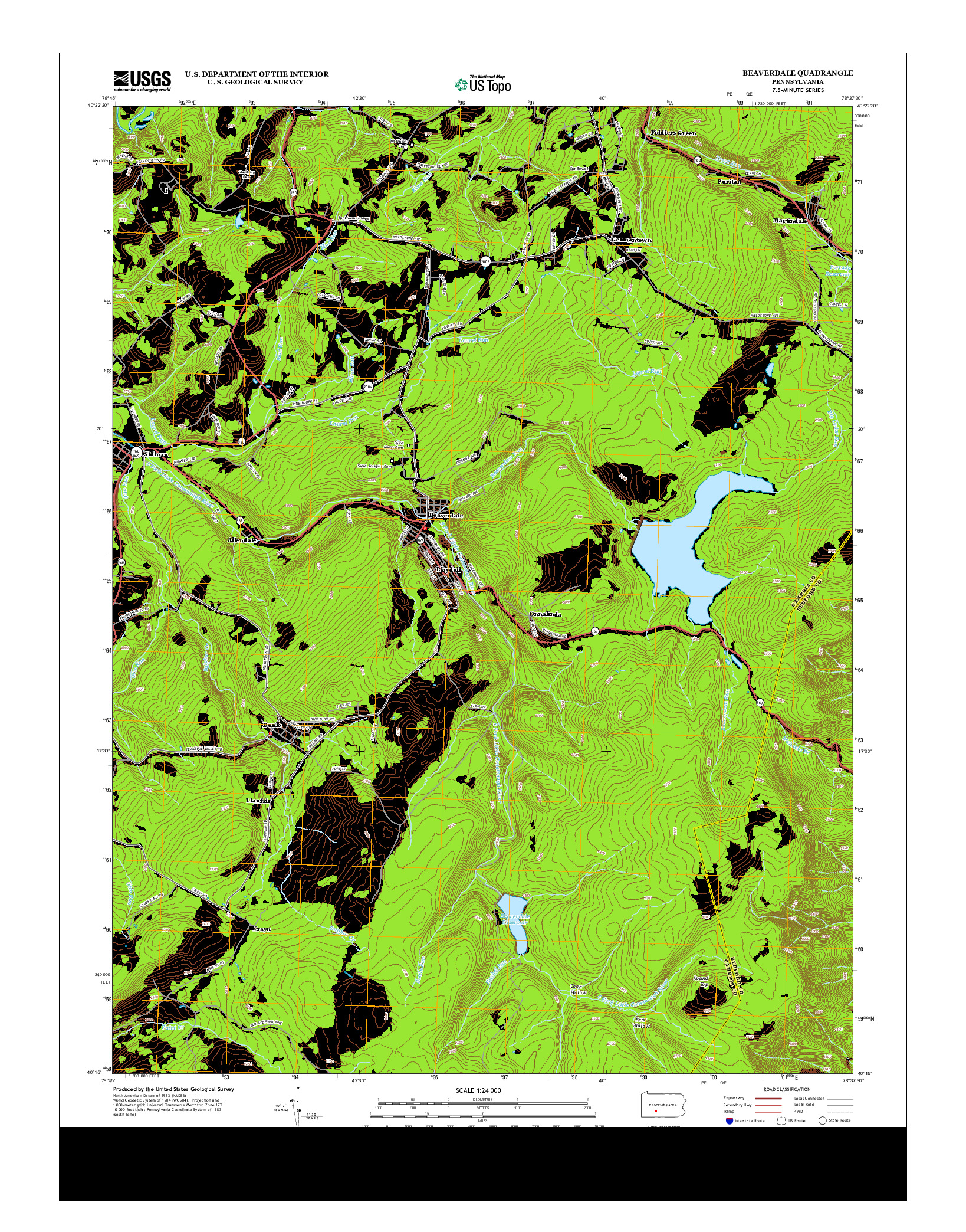 USGS US TOPO 7.5-MINUTE MAP FOR BEAVERDALE, PA 2013